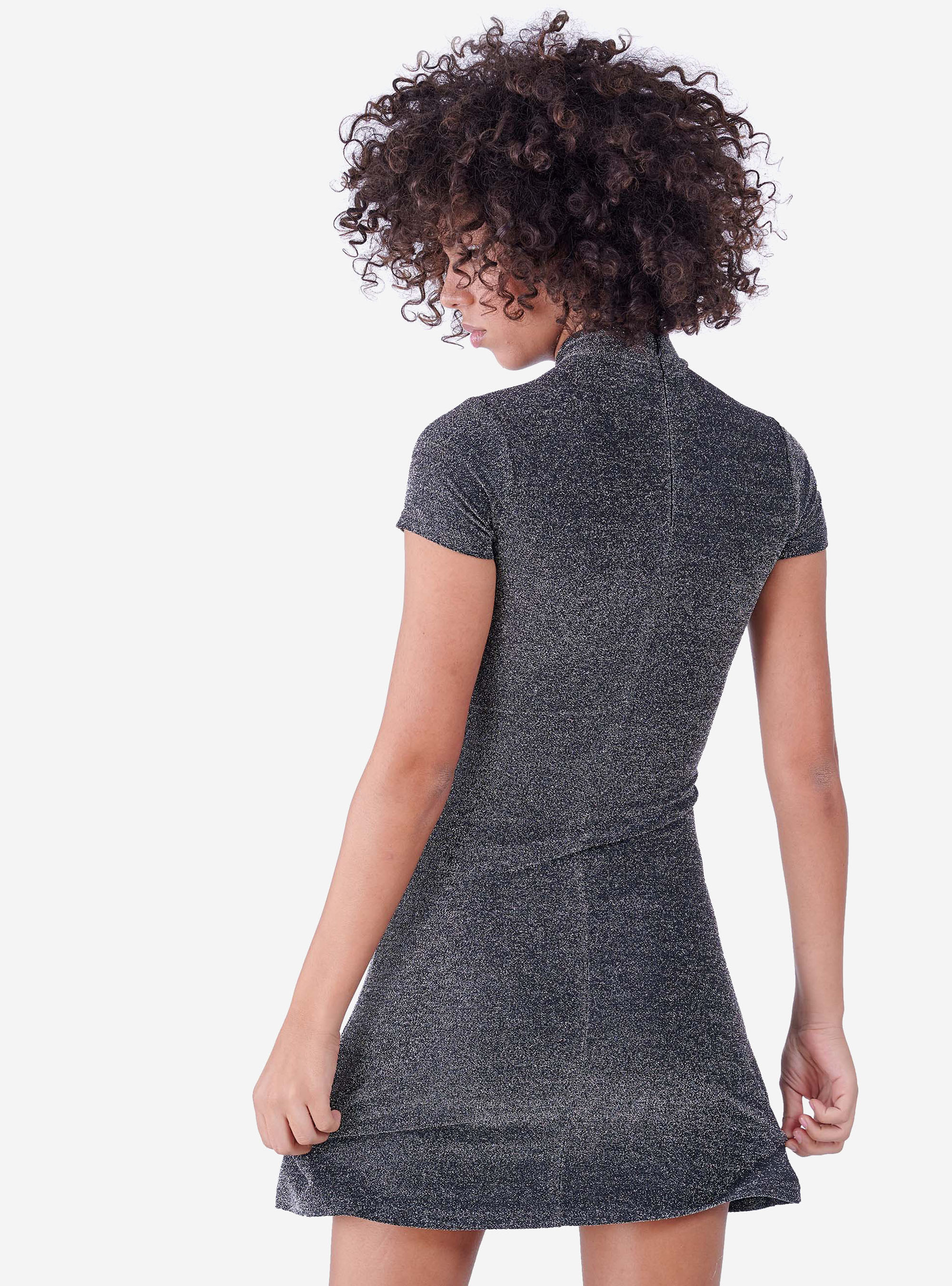 Vestito a campana con maniche corte, ARGENTO