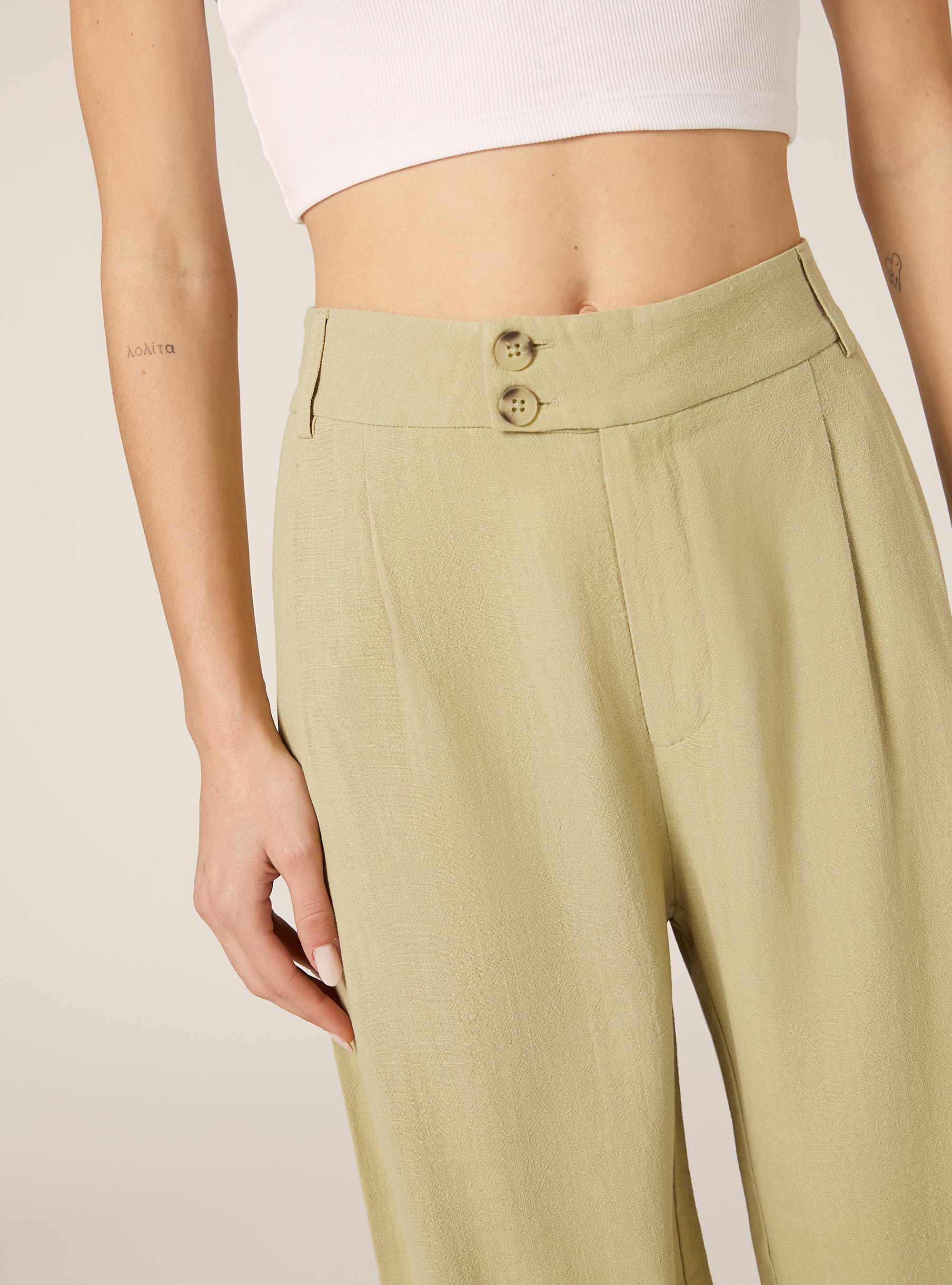 Linen blend wide leg pants, KY3 KAKY LIGHT