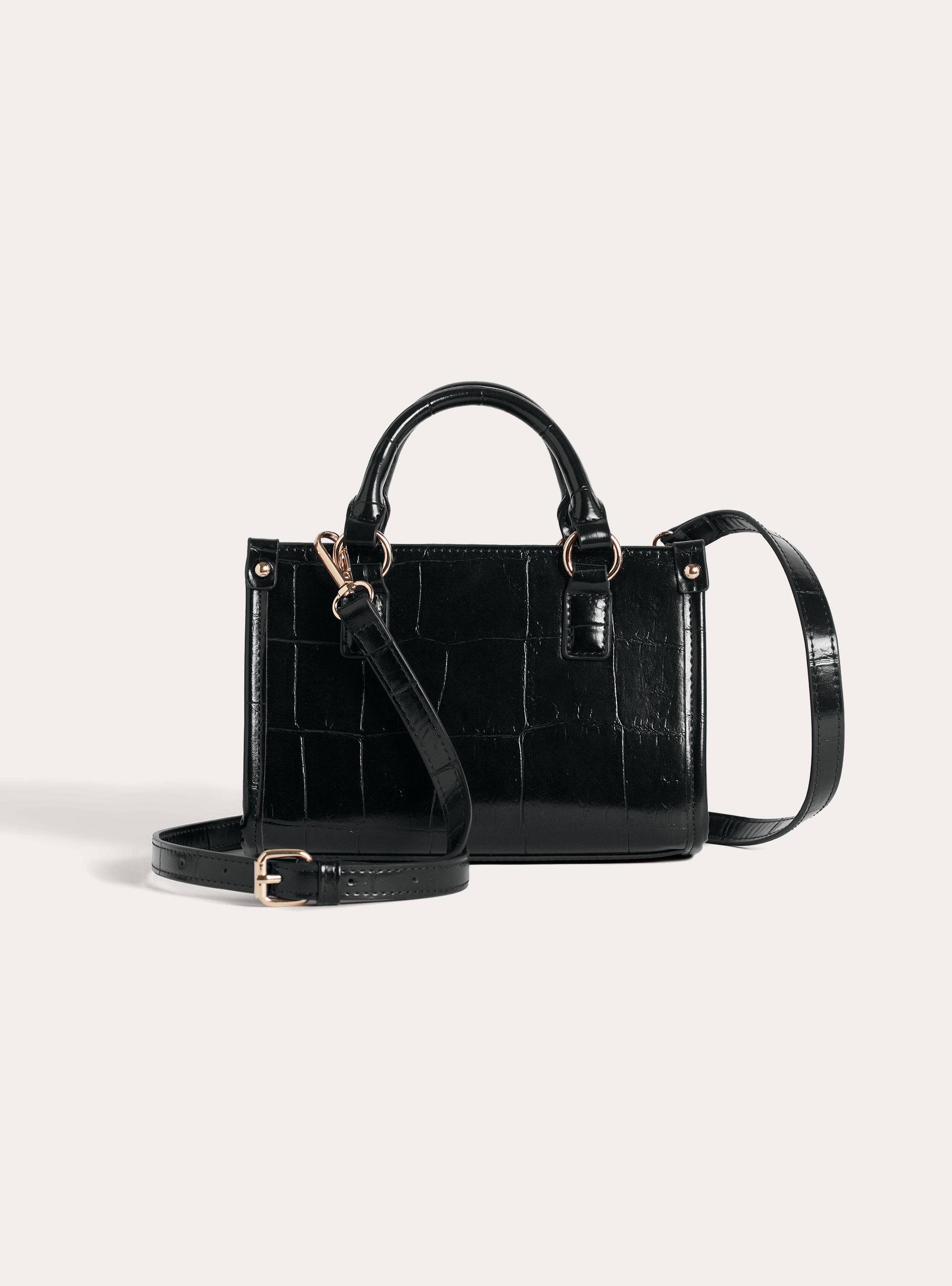 Mini tote bag effetto coccodrillo, BK1 BLACK