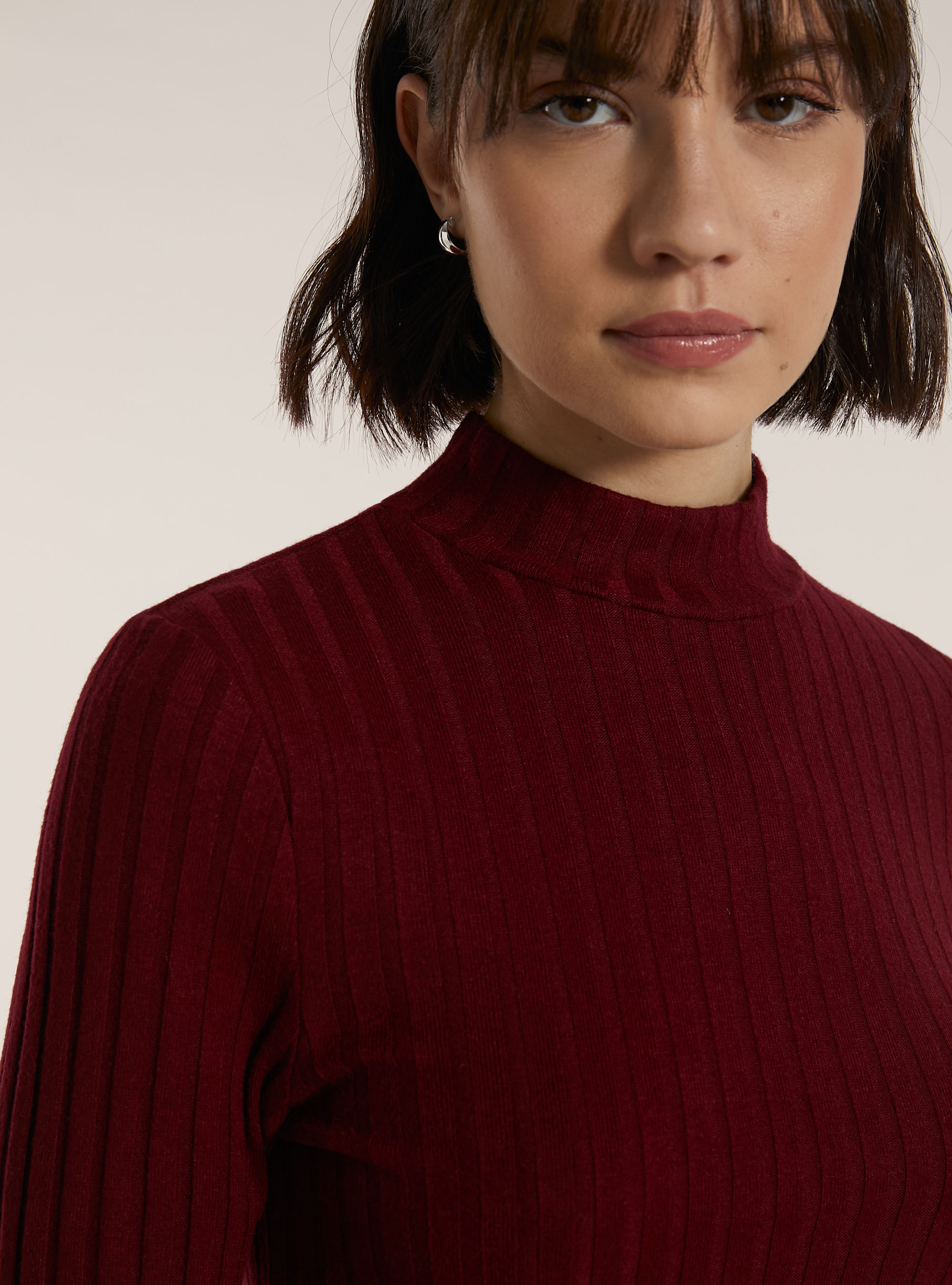 Maglia collo alto a coste, BO2 BORDEAUX MEDIUM
