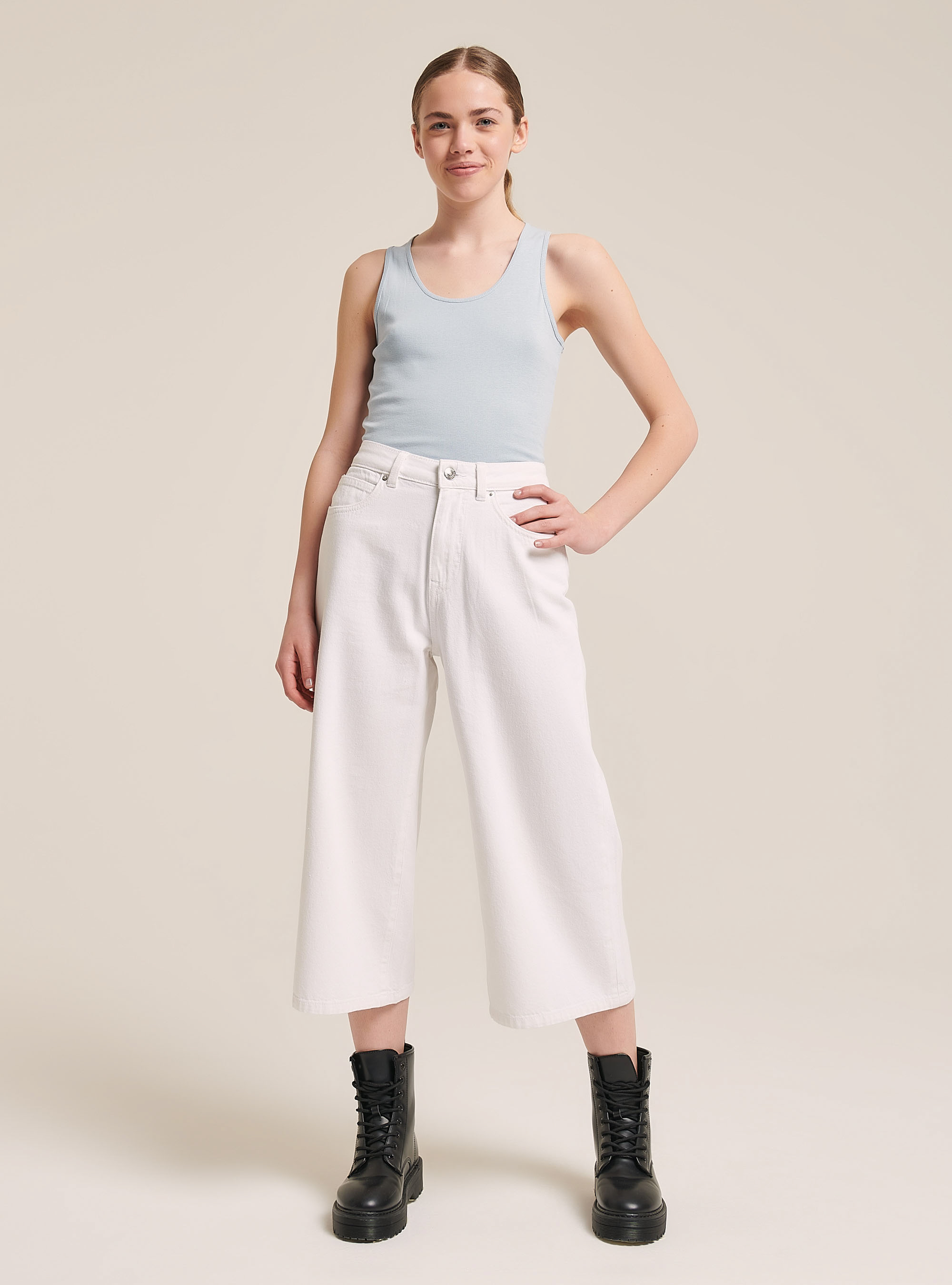 Débardeur côtelé essential en tissu stretch, C1192 AZZURRE