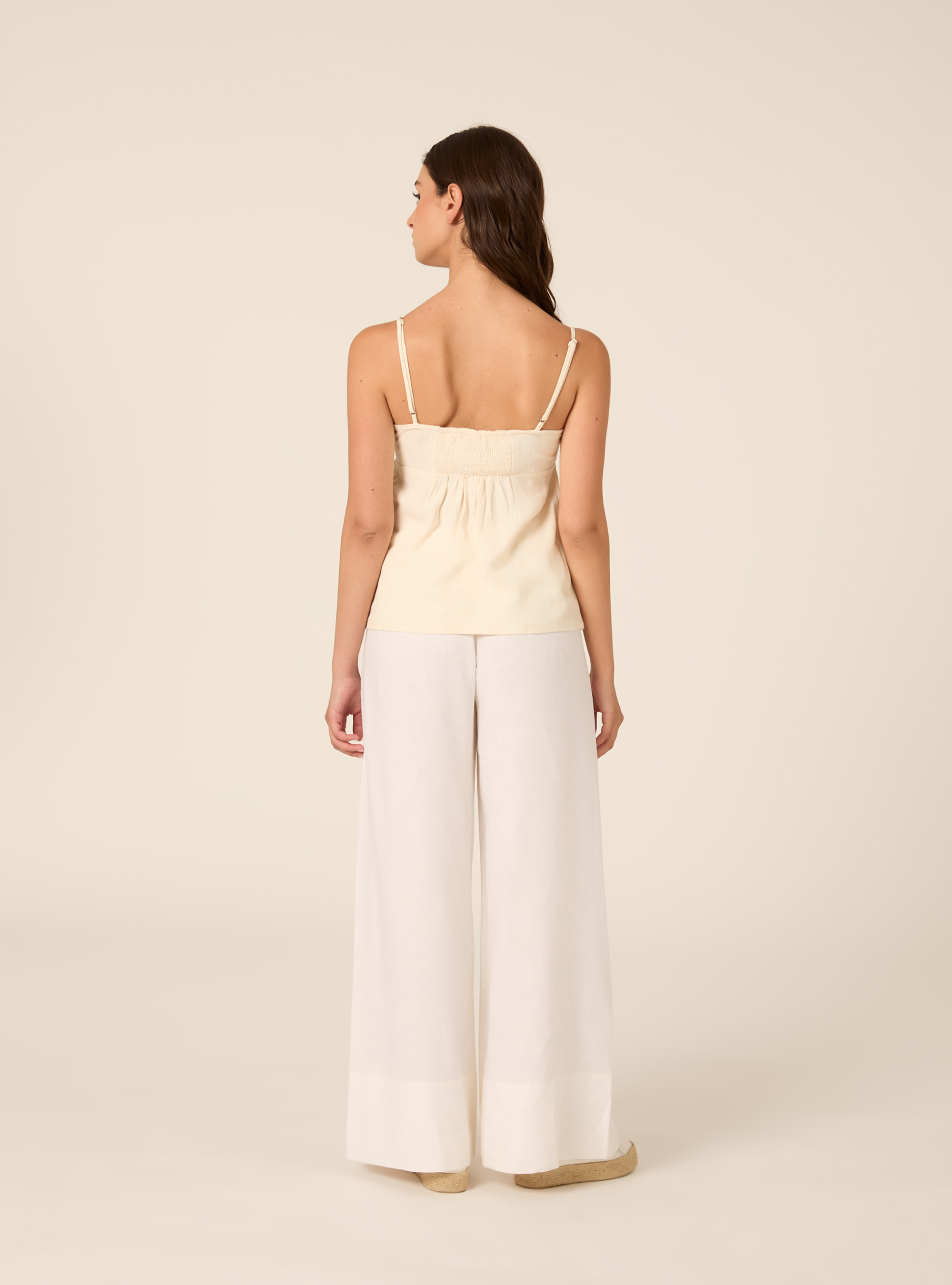 Top con spalline in misto lino, MBG3 BEIGE MEL LIGHT