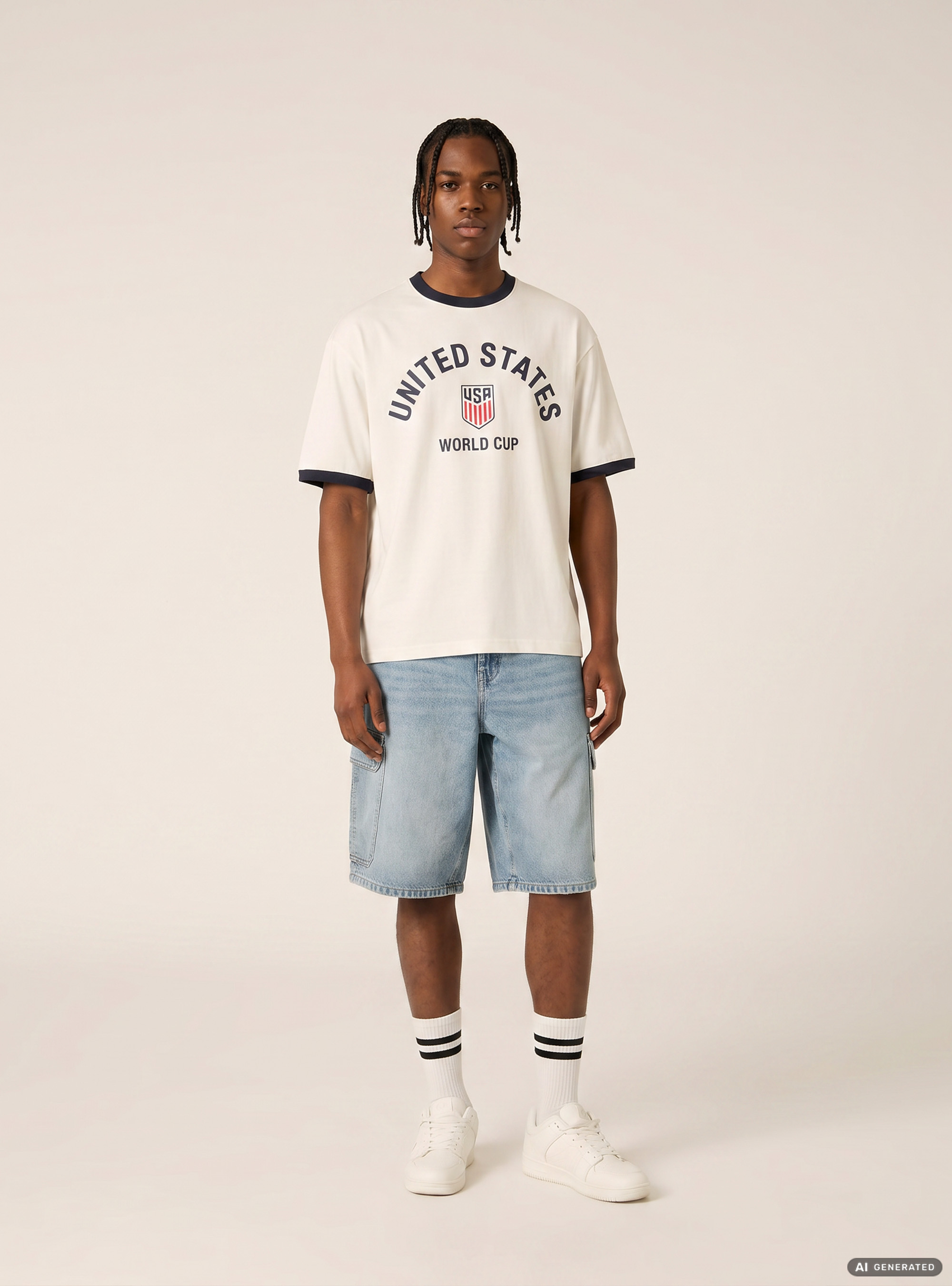 Camiseta Ringer Regular Fit con Gr&aacute;fico Deportivo de Naciones, WH1 OFF WHITE