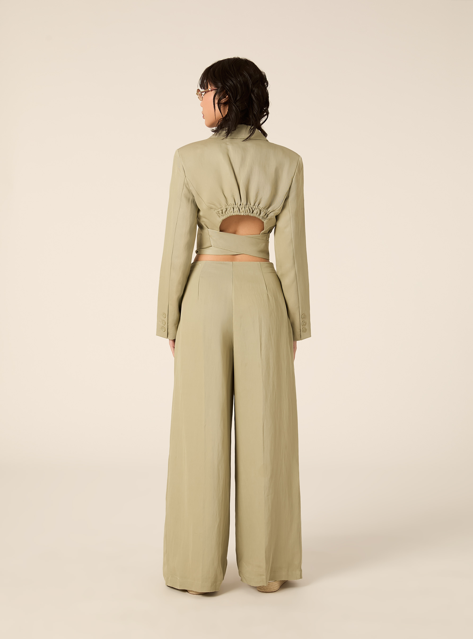 Pantaloni wide leg con pence, GN3 GREEN LIGHT