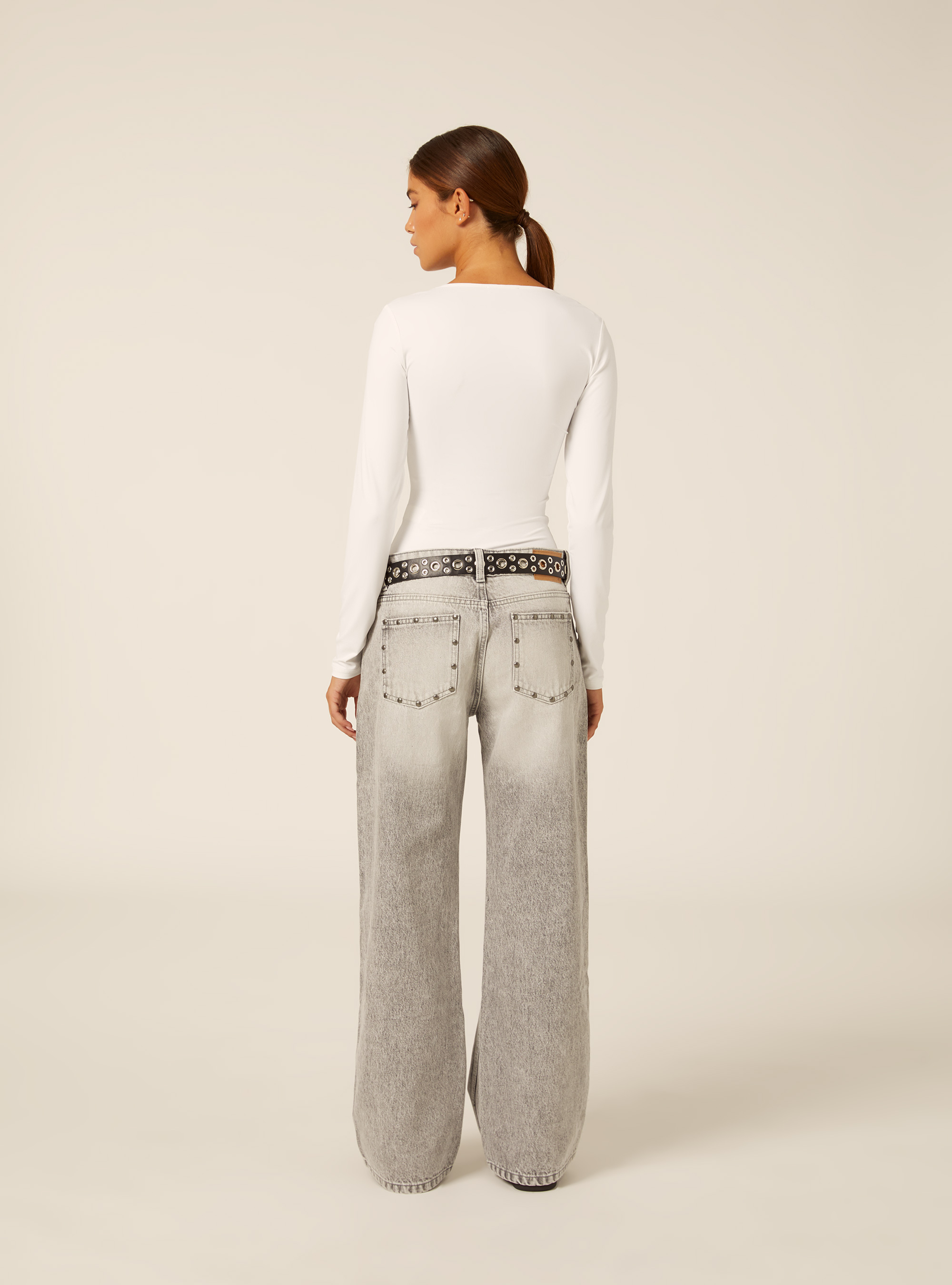 Body de manga larga con escote cuadrado, WH2 WHITE