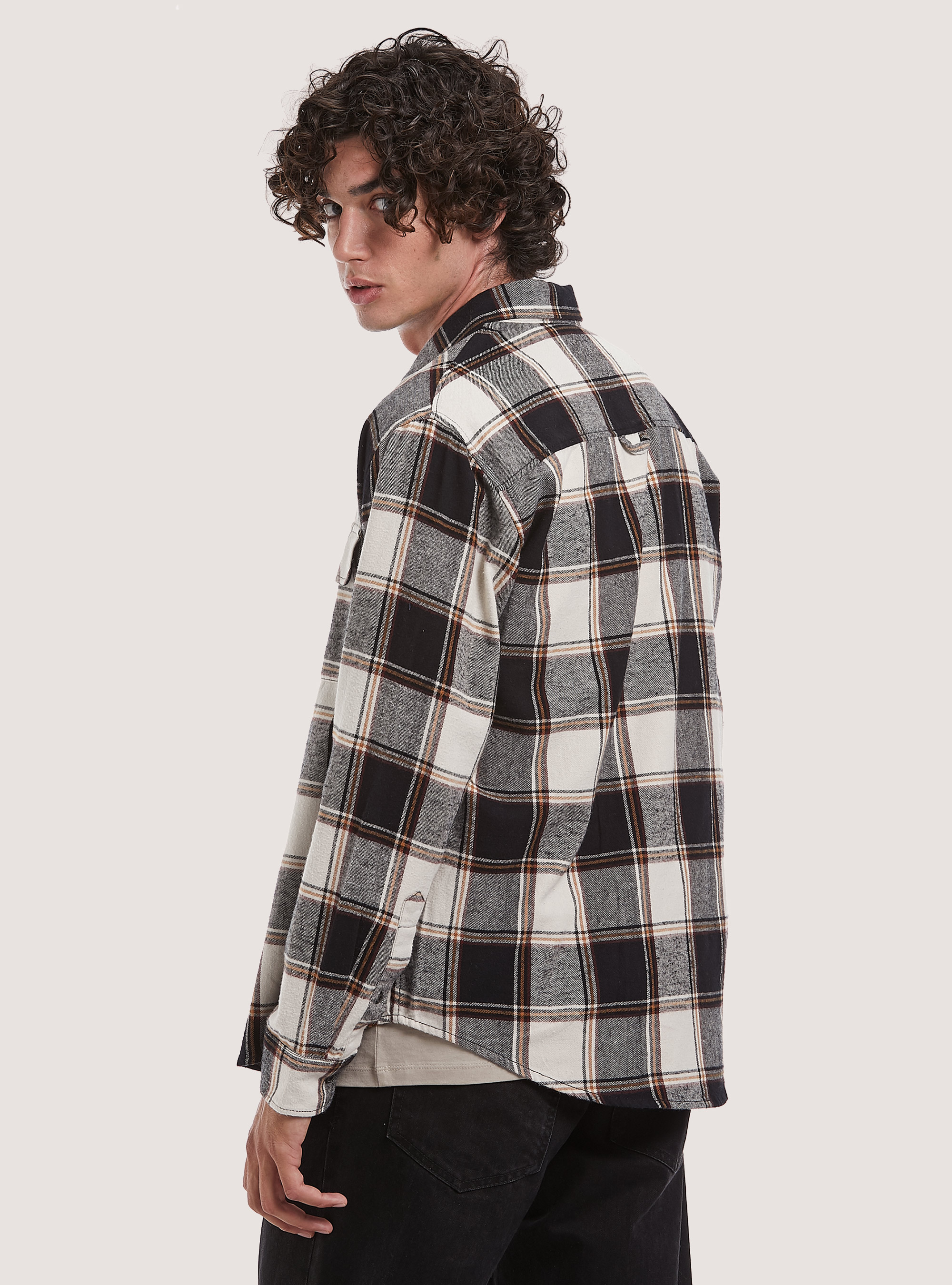 Camicia a quadri in flanella, BK1 BLACK