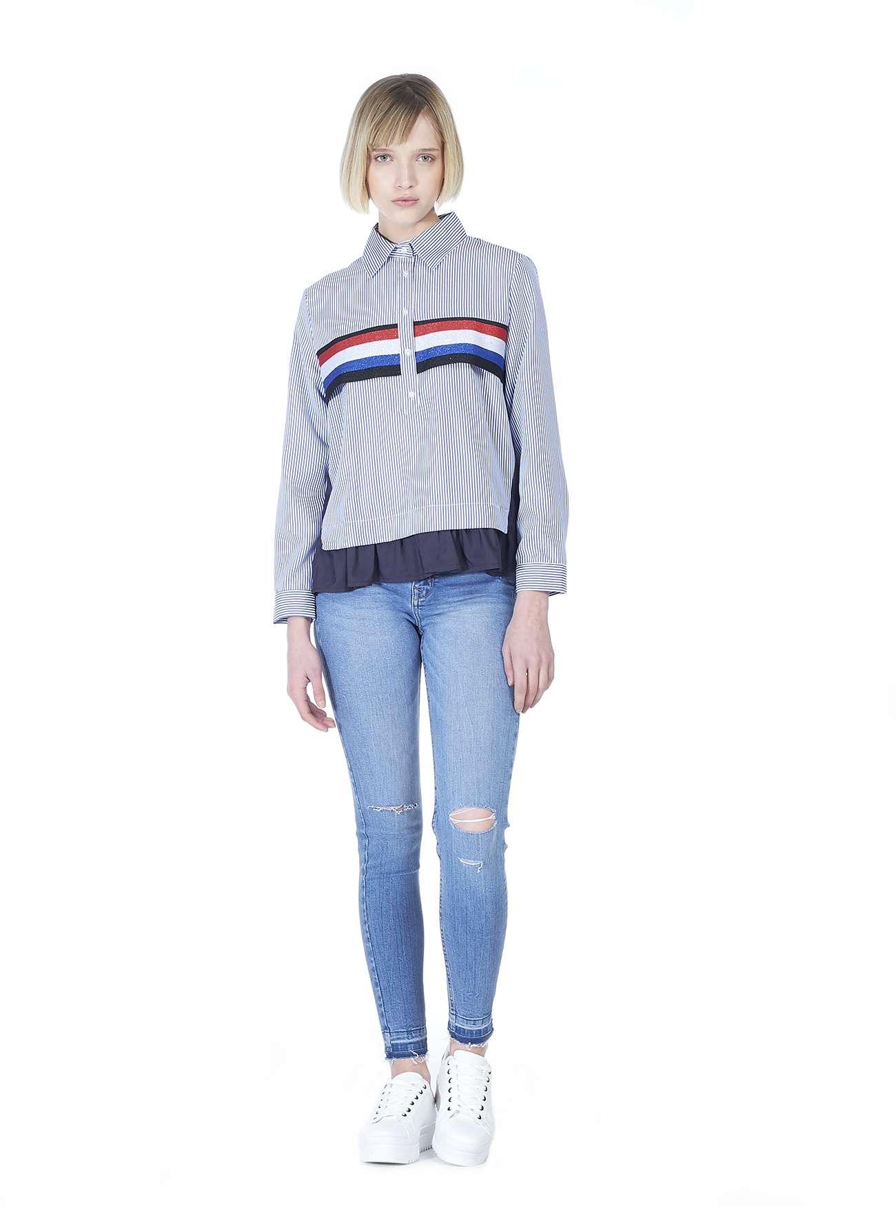 Camicia regular fit con dettaglio a contrasto con brillantini sul front, MULTICOLOR