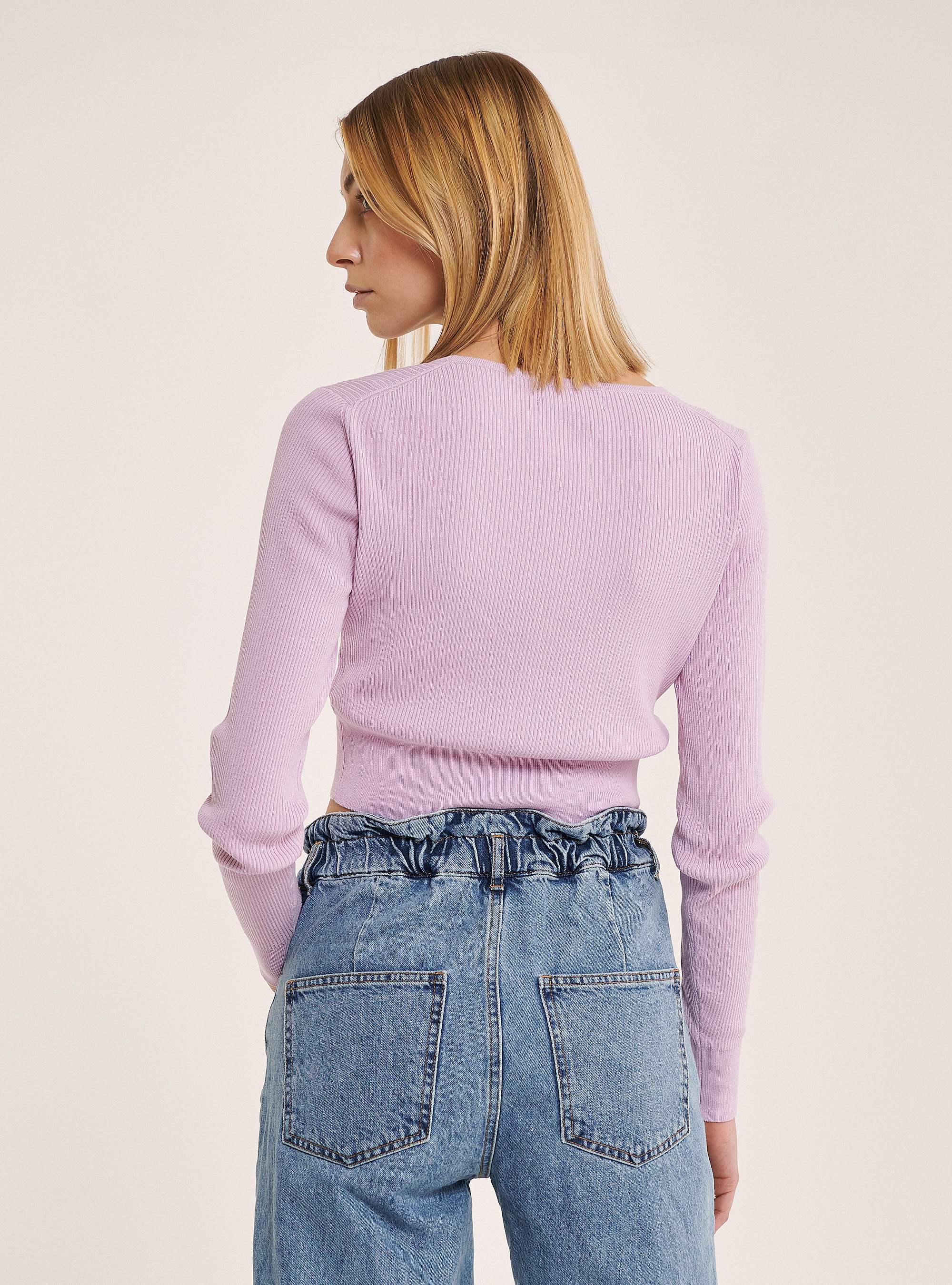 Gerippte Strickjacke in Kurzform, C3303 LILLAC