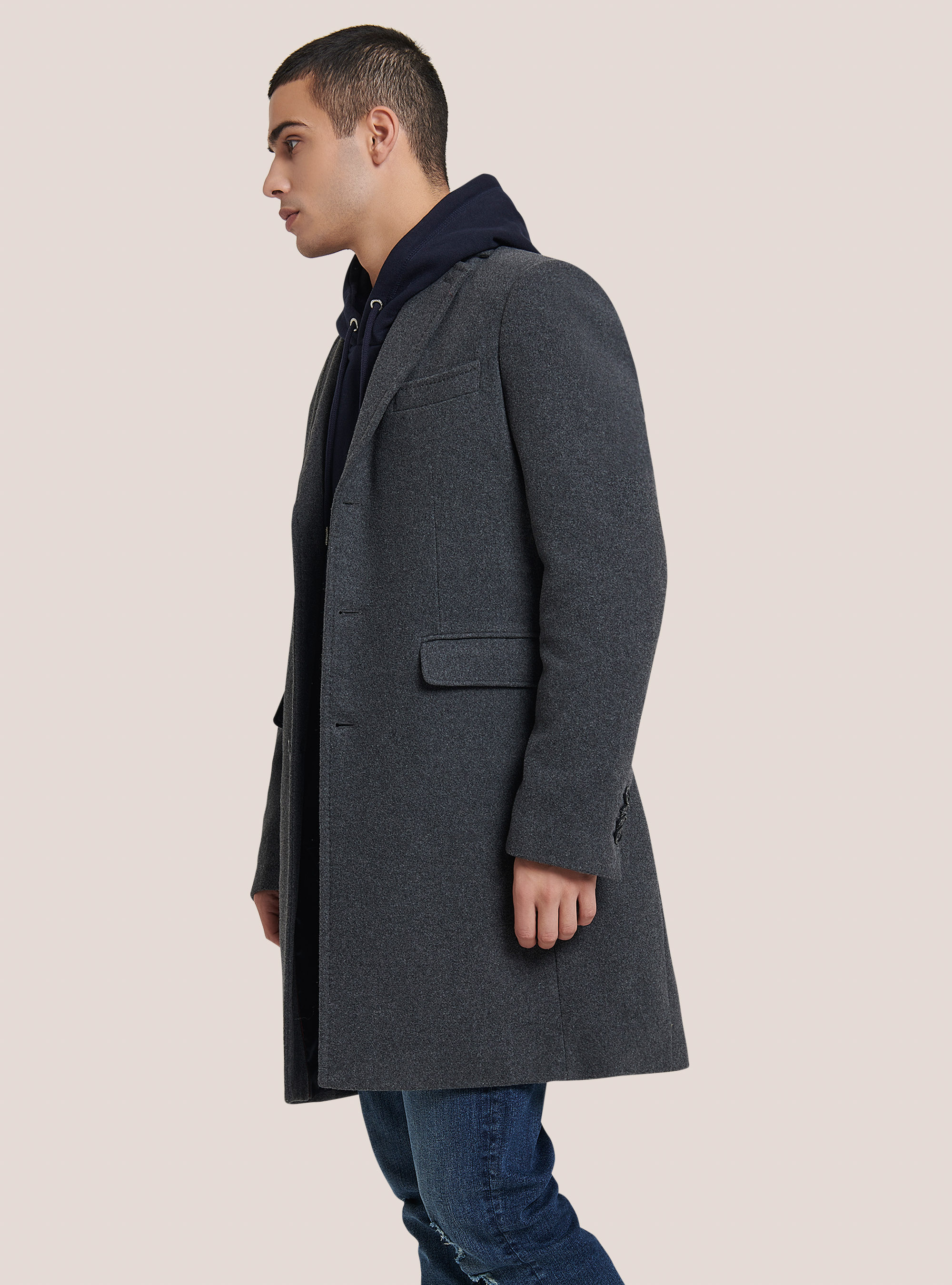 Single-breasted coat in wool blend, GREY