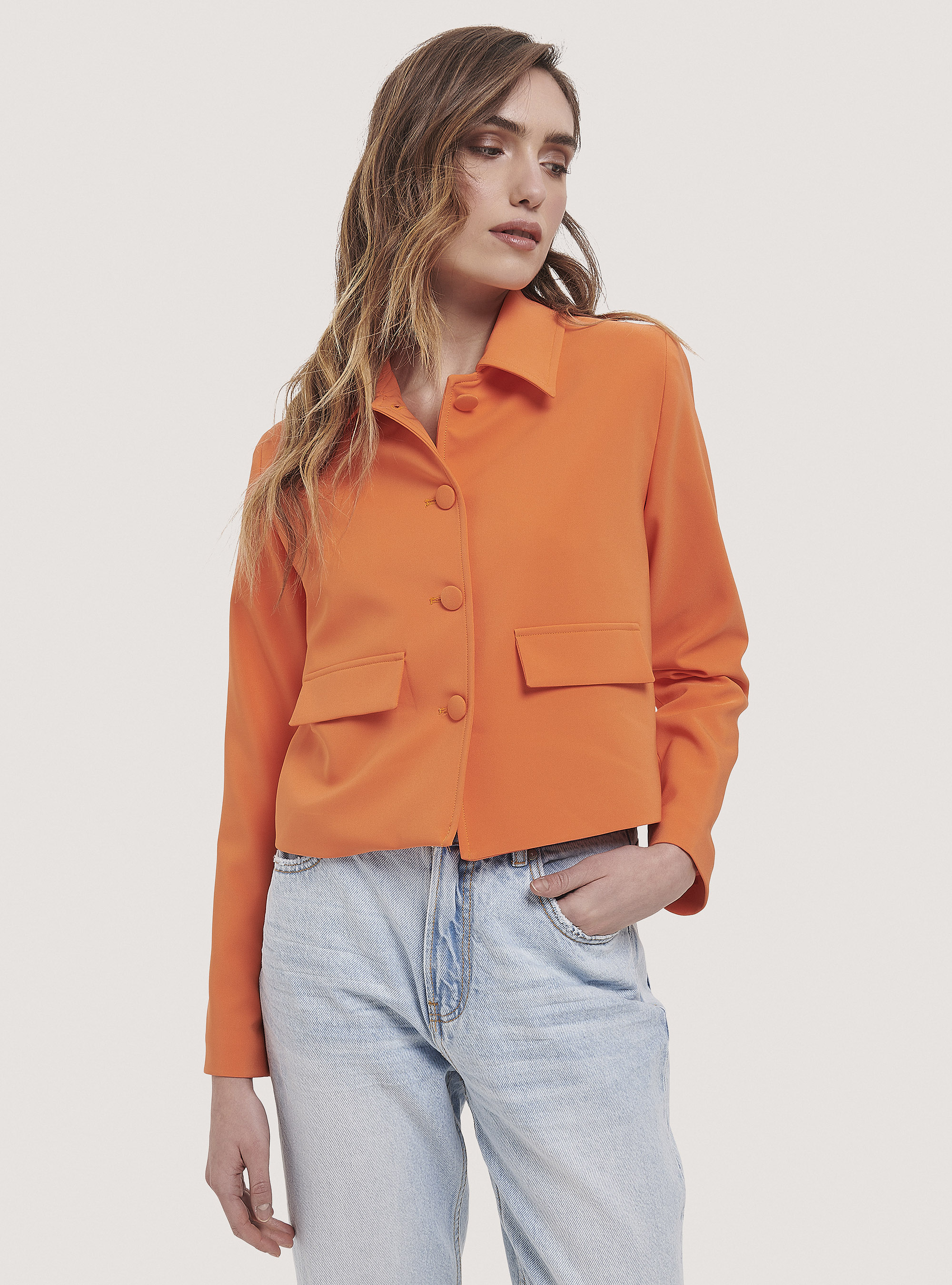 Blazer de color liso, C330 ORANGE