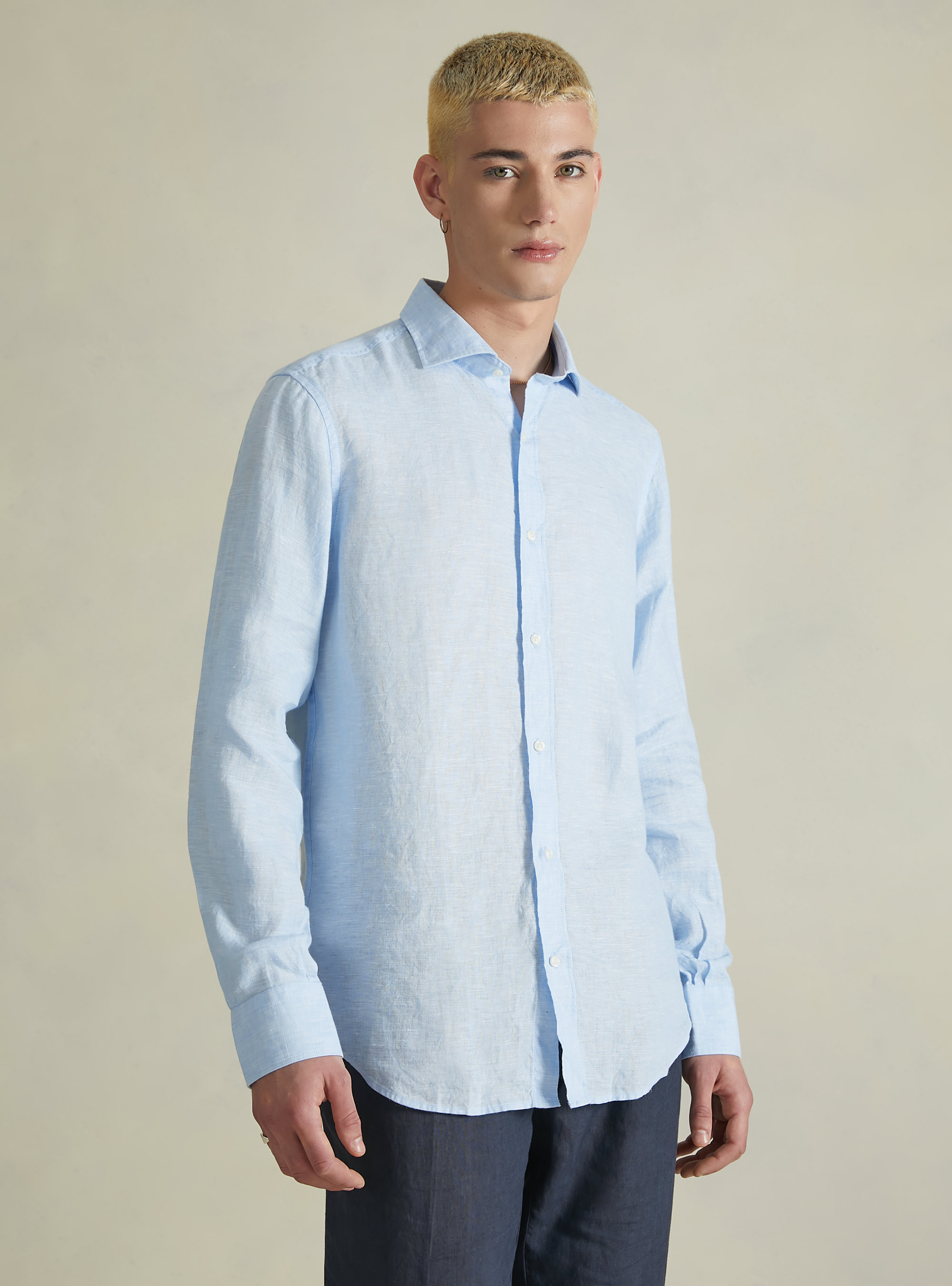 Long-sleeved pure linen shirt, AZ3 AZURE LIGHT