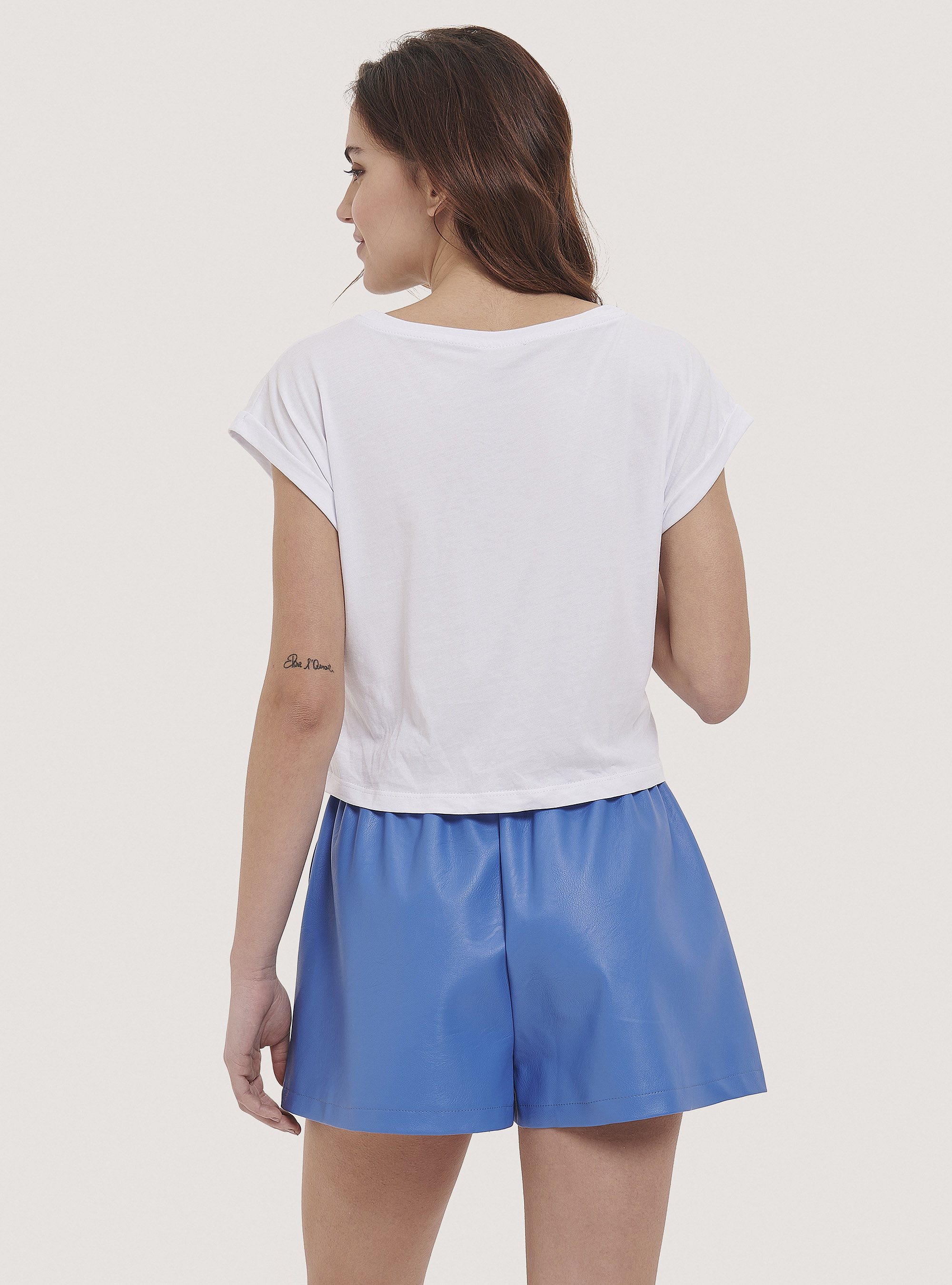Maglietta crop tinta unita, BIANCO
