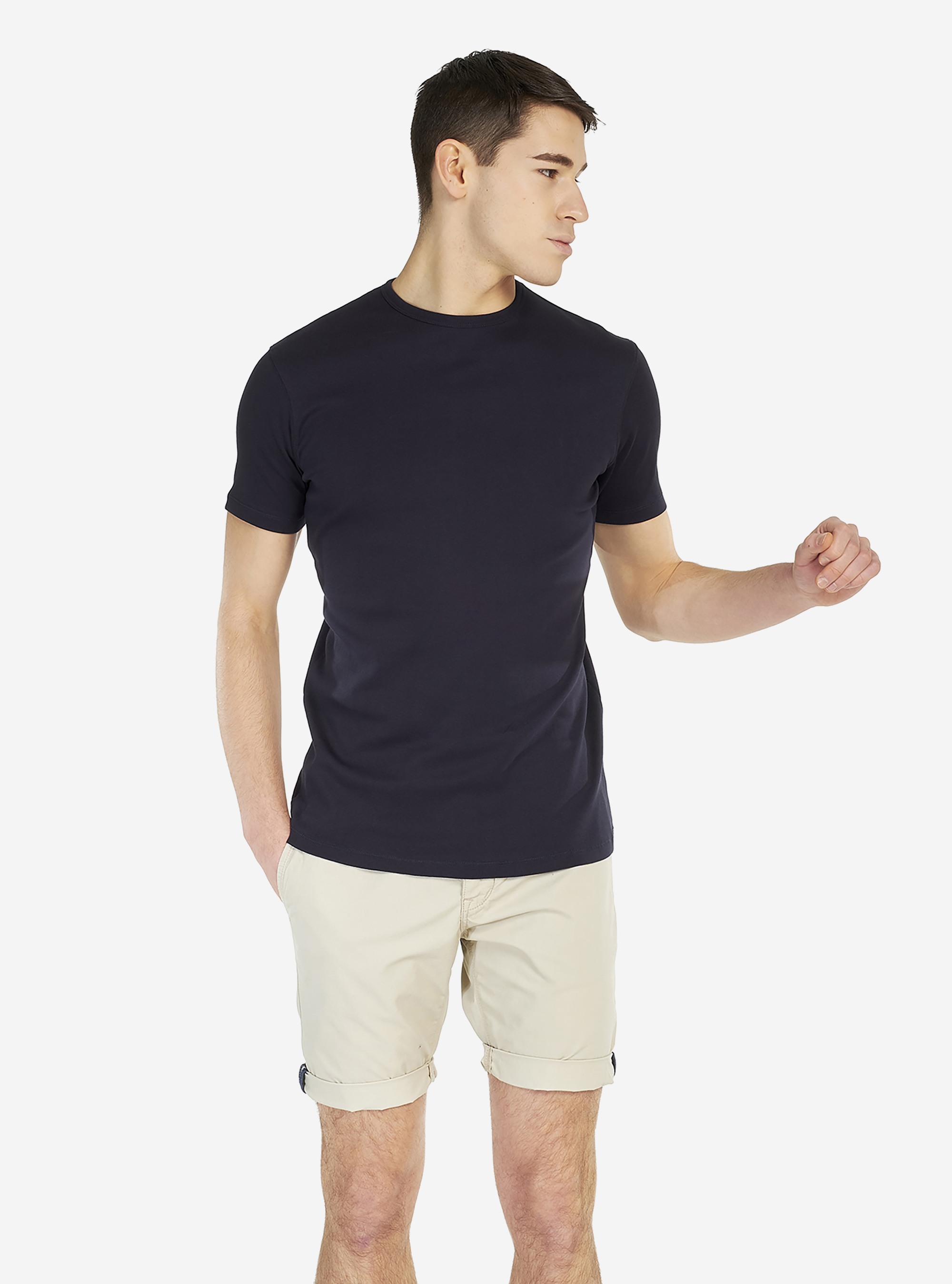 Elastic cotton comfort-stretch round neck t-shirt., BLUE