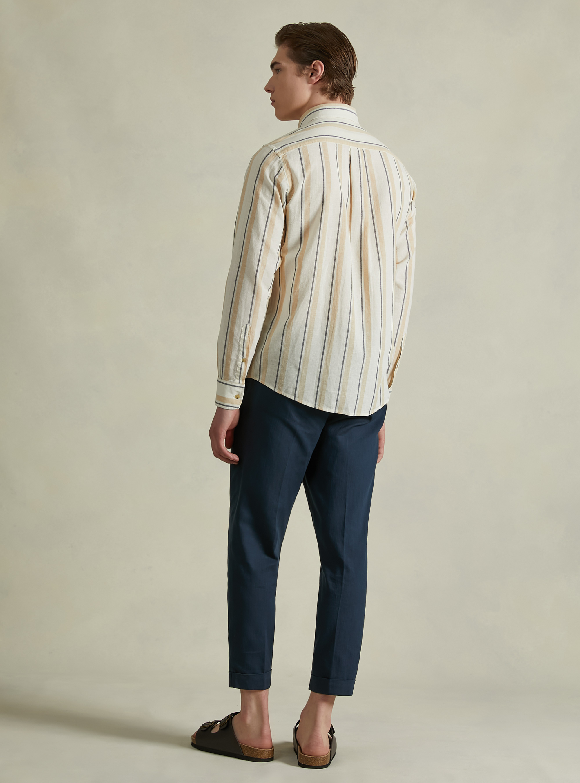 Striped linen blend shirt, BEIGE