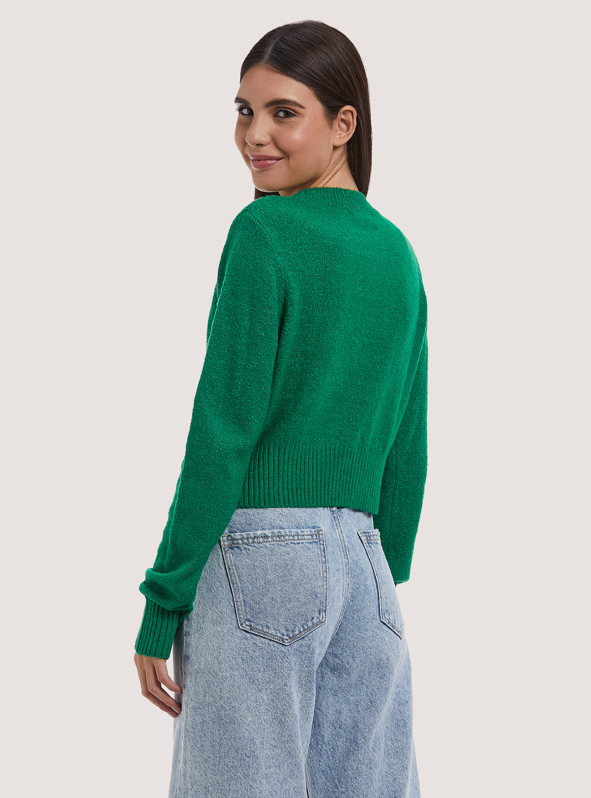Pullover cropped soft touch, GN2 GREEN MEDIUM