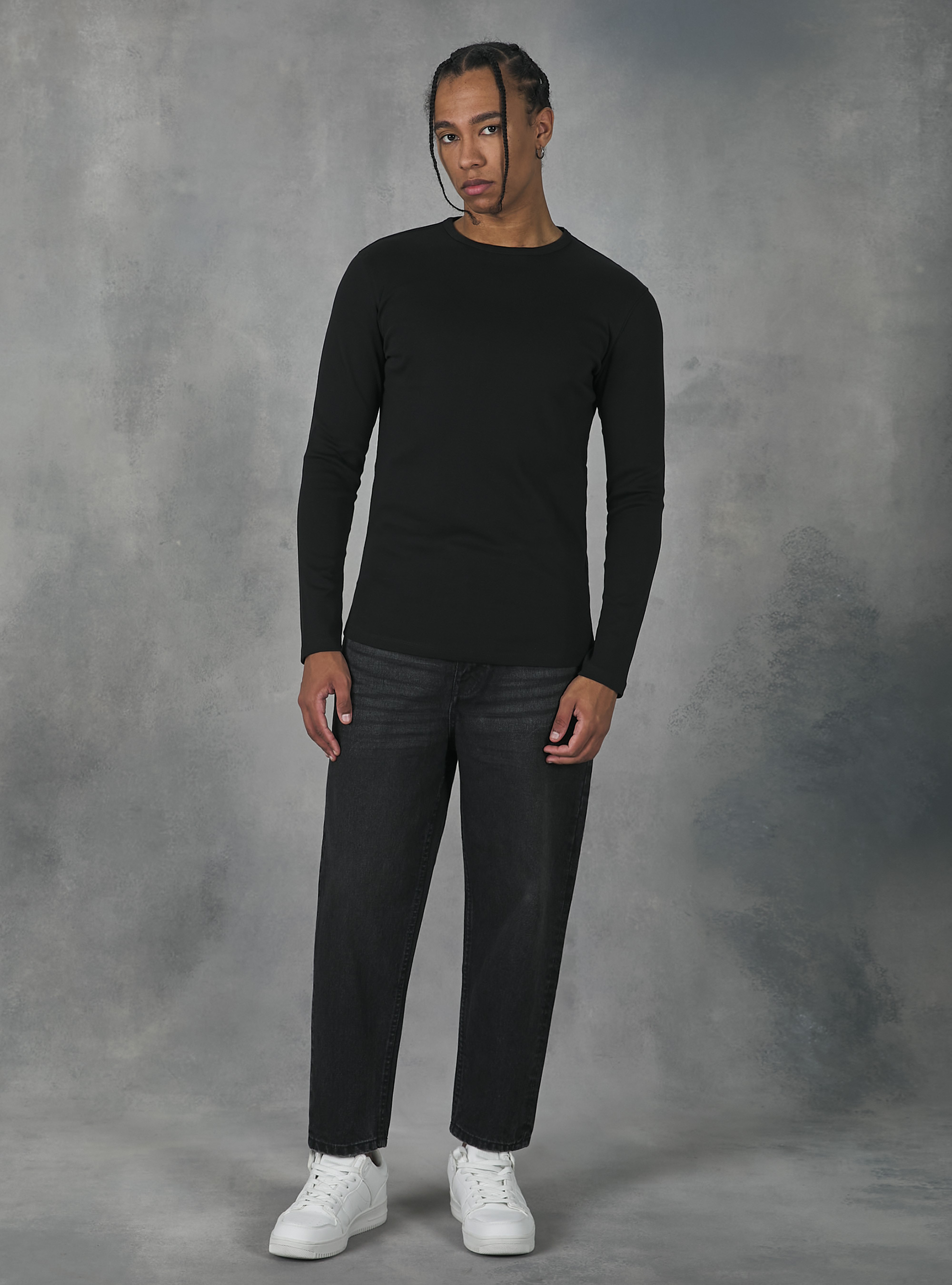 Long-sleeved cotton T-shirt, BK1 BLACK