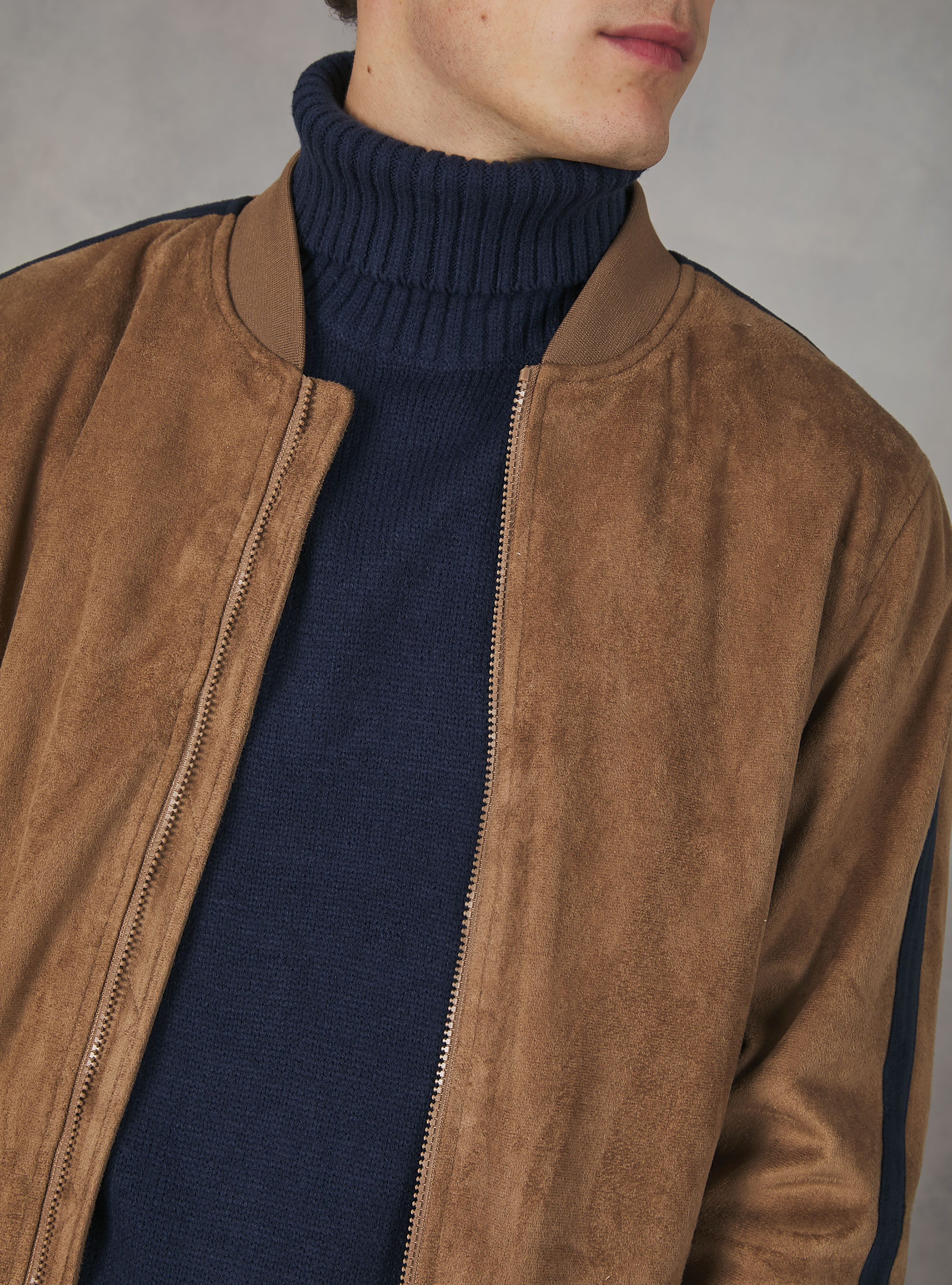 Jacket in faux suede, TOBACCO