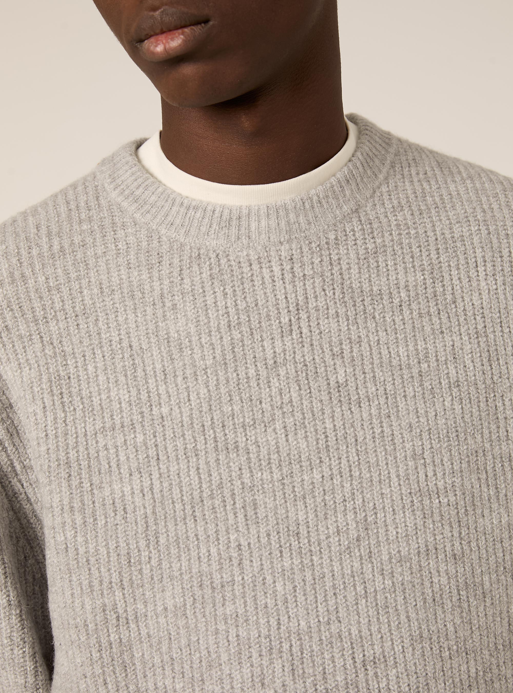 English ribbed crew neck jumper, MGY2 GREY MEL MEDIUM