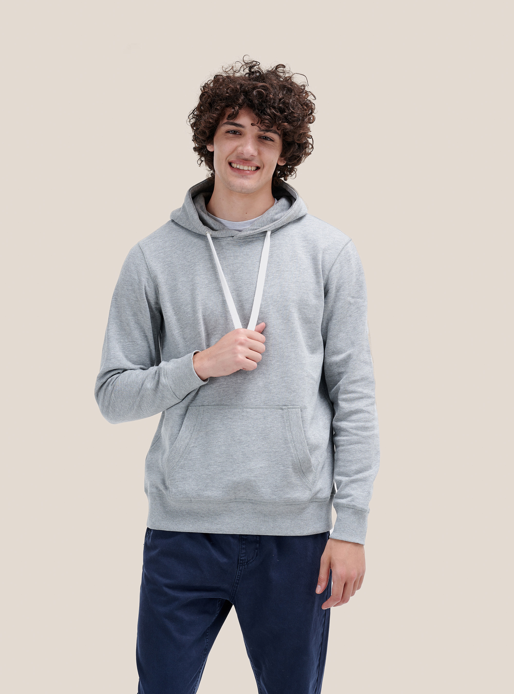 Felpa basic con cappuccio, GRIGIO CHIARO MELANGE