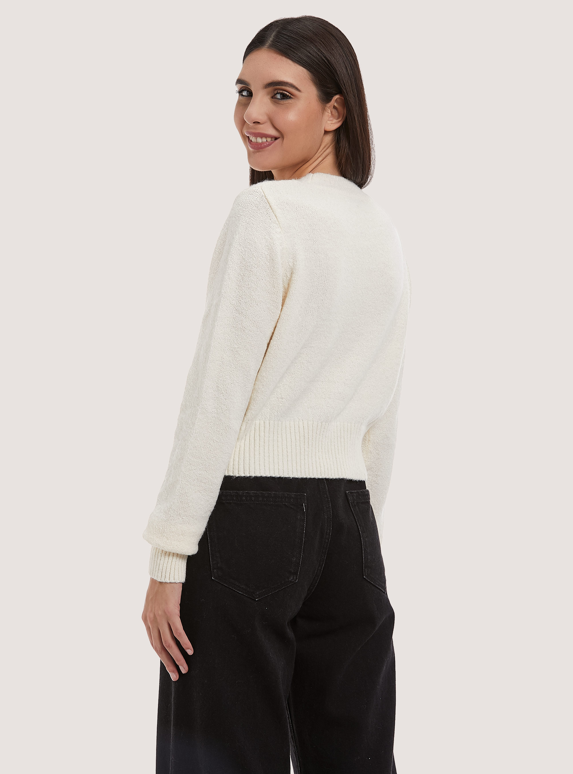 Pullover cropped soft touch, WH1 OFF WHITE