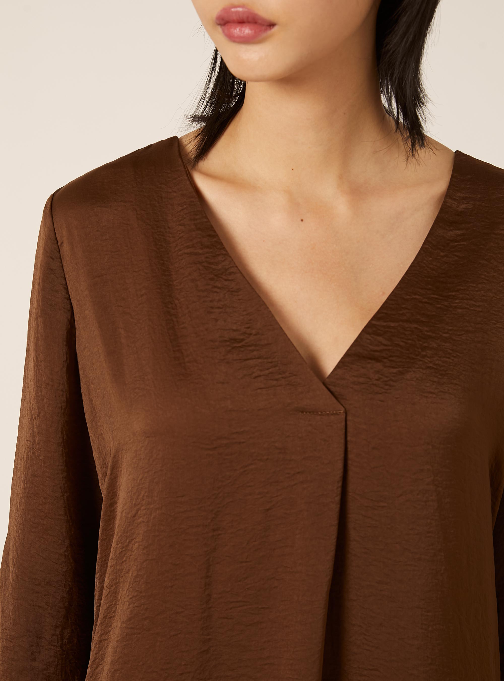Plain neckline blouse, BR2 BROWN MEDIUM