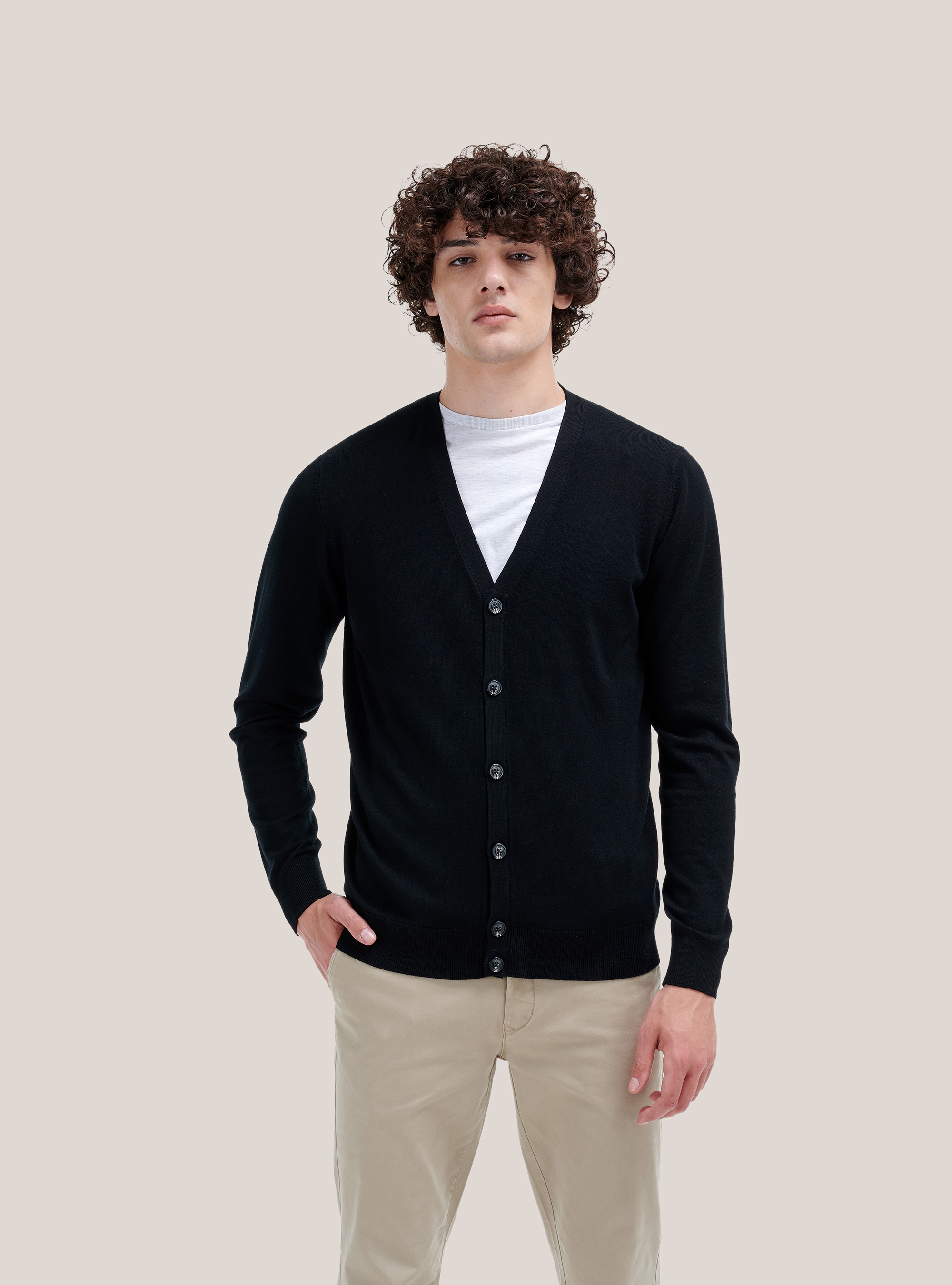 Jersey tipo cárdigan con botones, NEGRO
