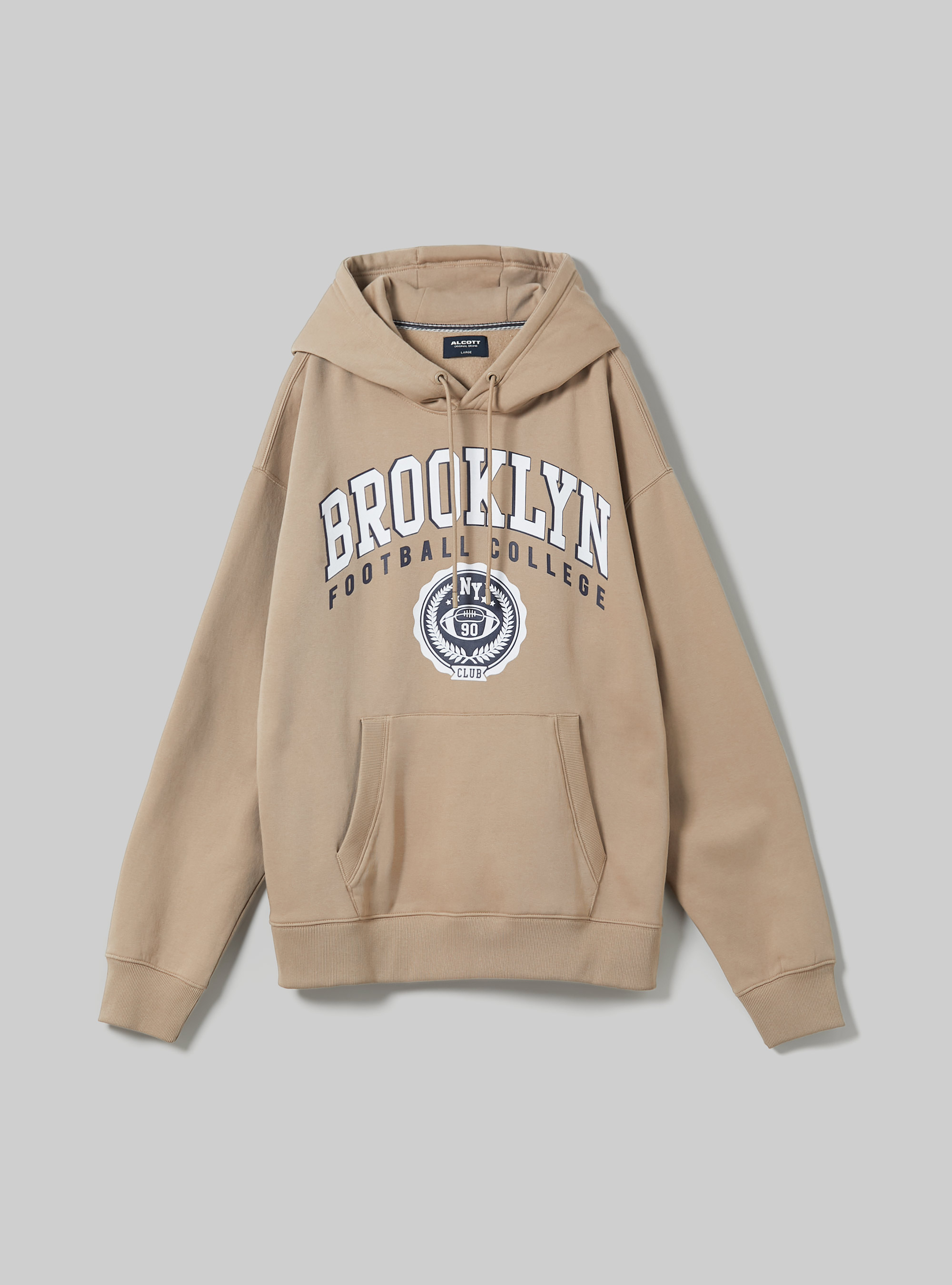 Sudadera con capucha y estampado universitario, BG1 BEIGE DARK