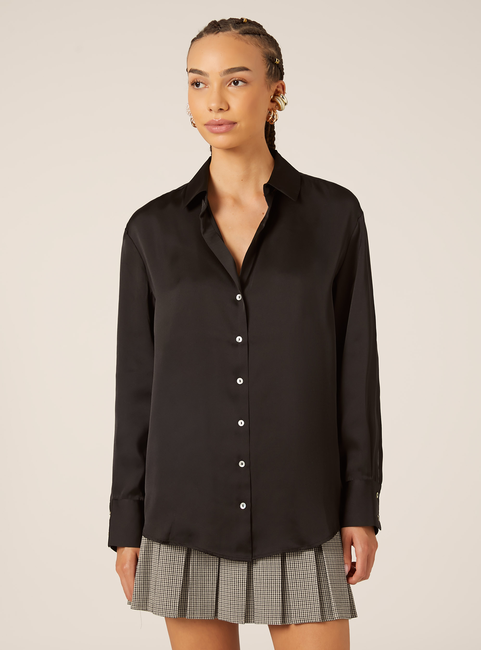 Plain satin shirt, BK1 BLACK