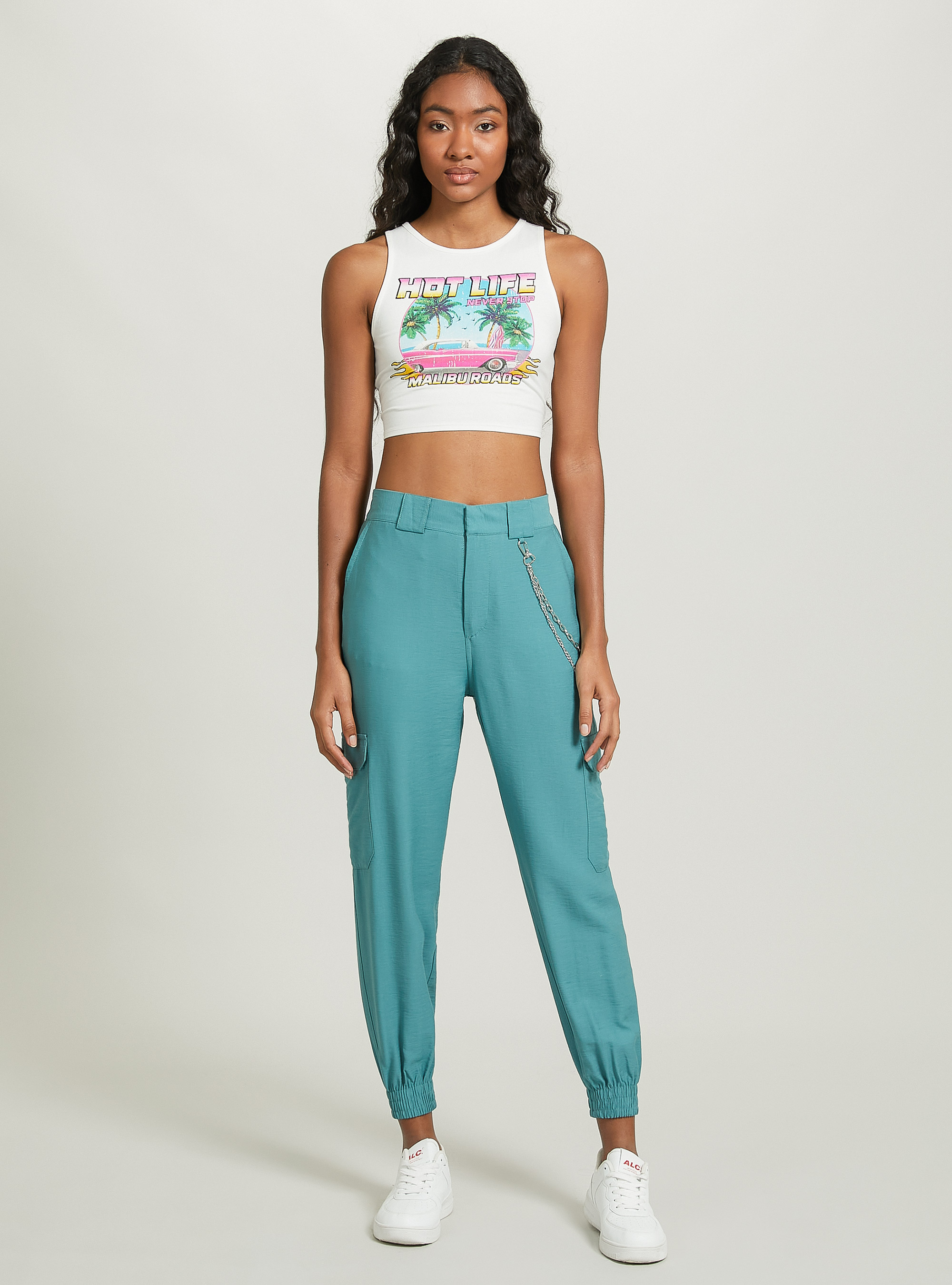 Lace up crop top, WH2 WHITE