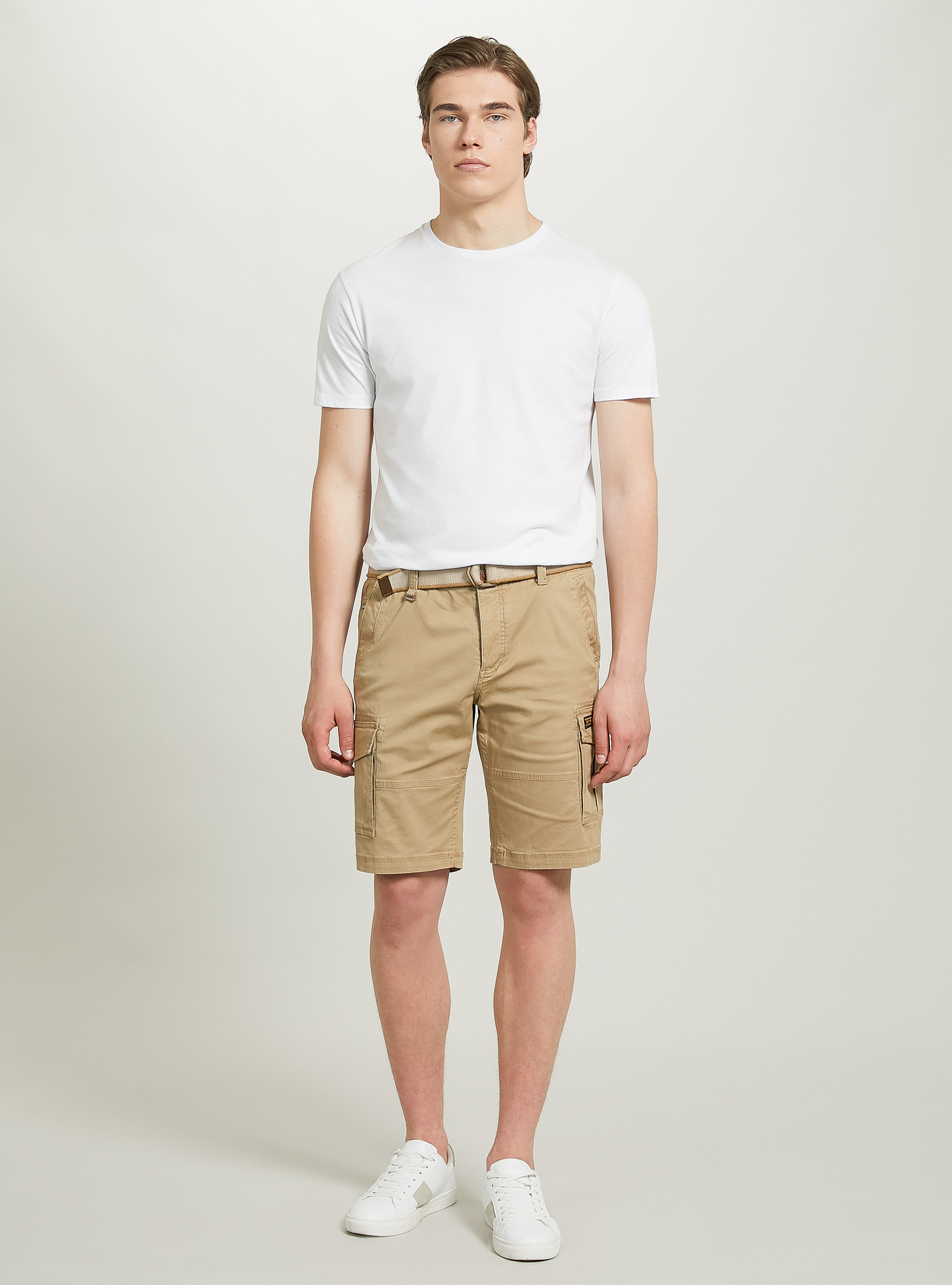 Cotton cargo bermuda with canvas belt, BG2 BEIGE MEDIUM