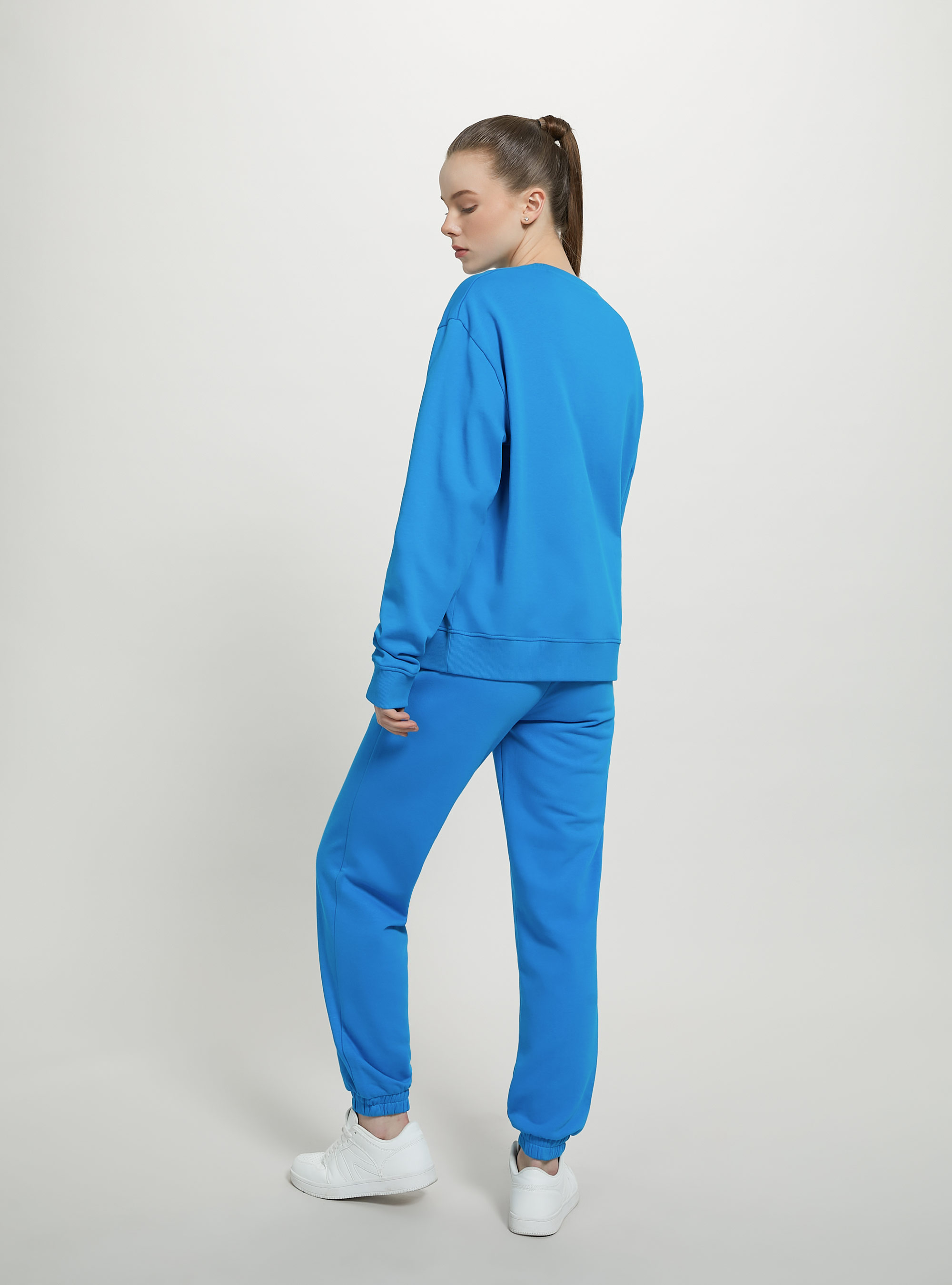 Sudadera lisa de algodón con cuello redondo, AZ1 AZZURRE DARK