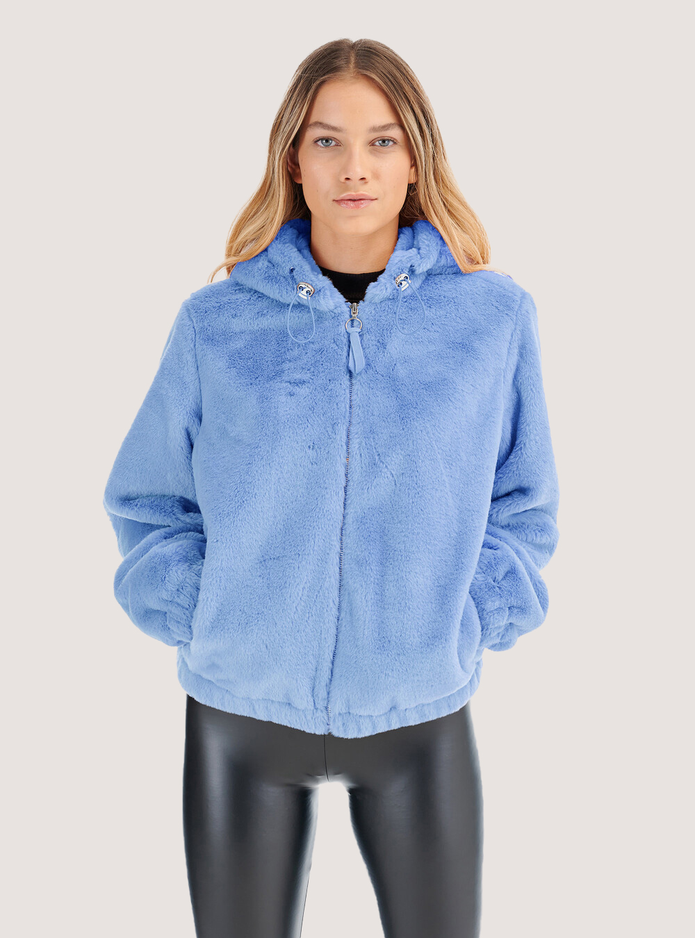 Giubbotto bomber in eco pelliccia, AZ3 AZURRE LIGHT