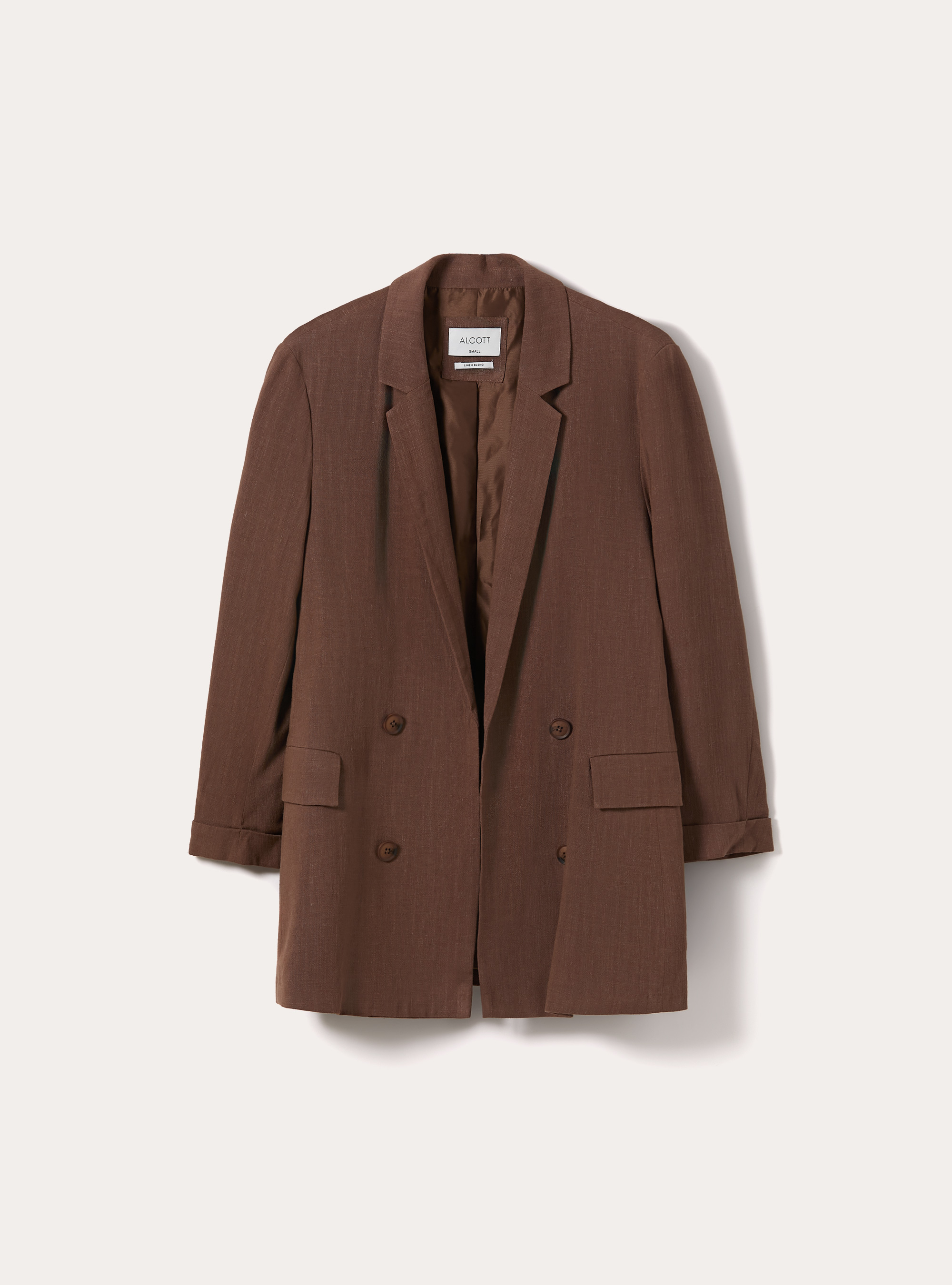 Blazer doppiopetto in misto lino, BR3 BROWN LIGHT