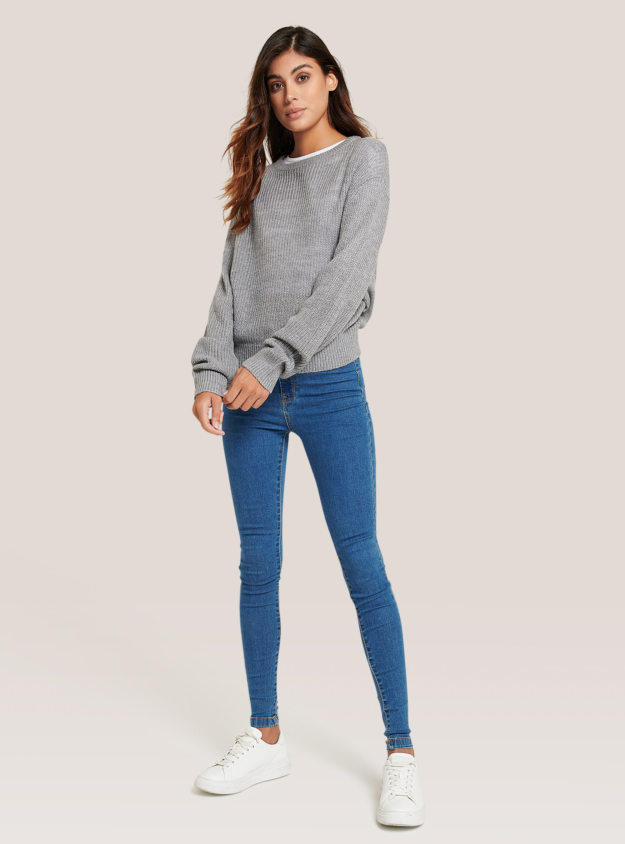 Unifarbener Rundhalspullover, C146 GREY MEL