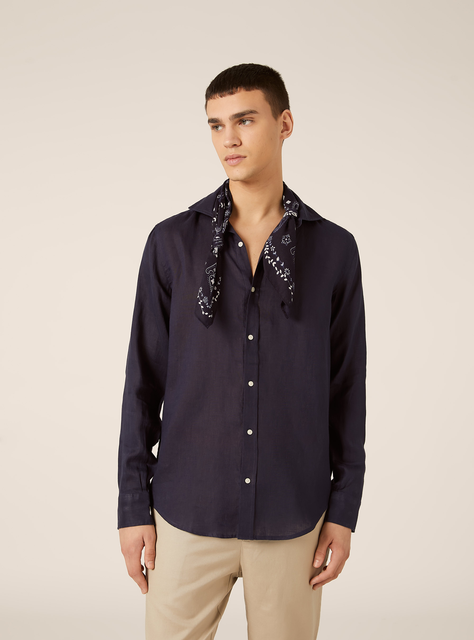 Camicia basica in lino, NA2 NAVY MEDIUM
