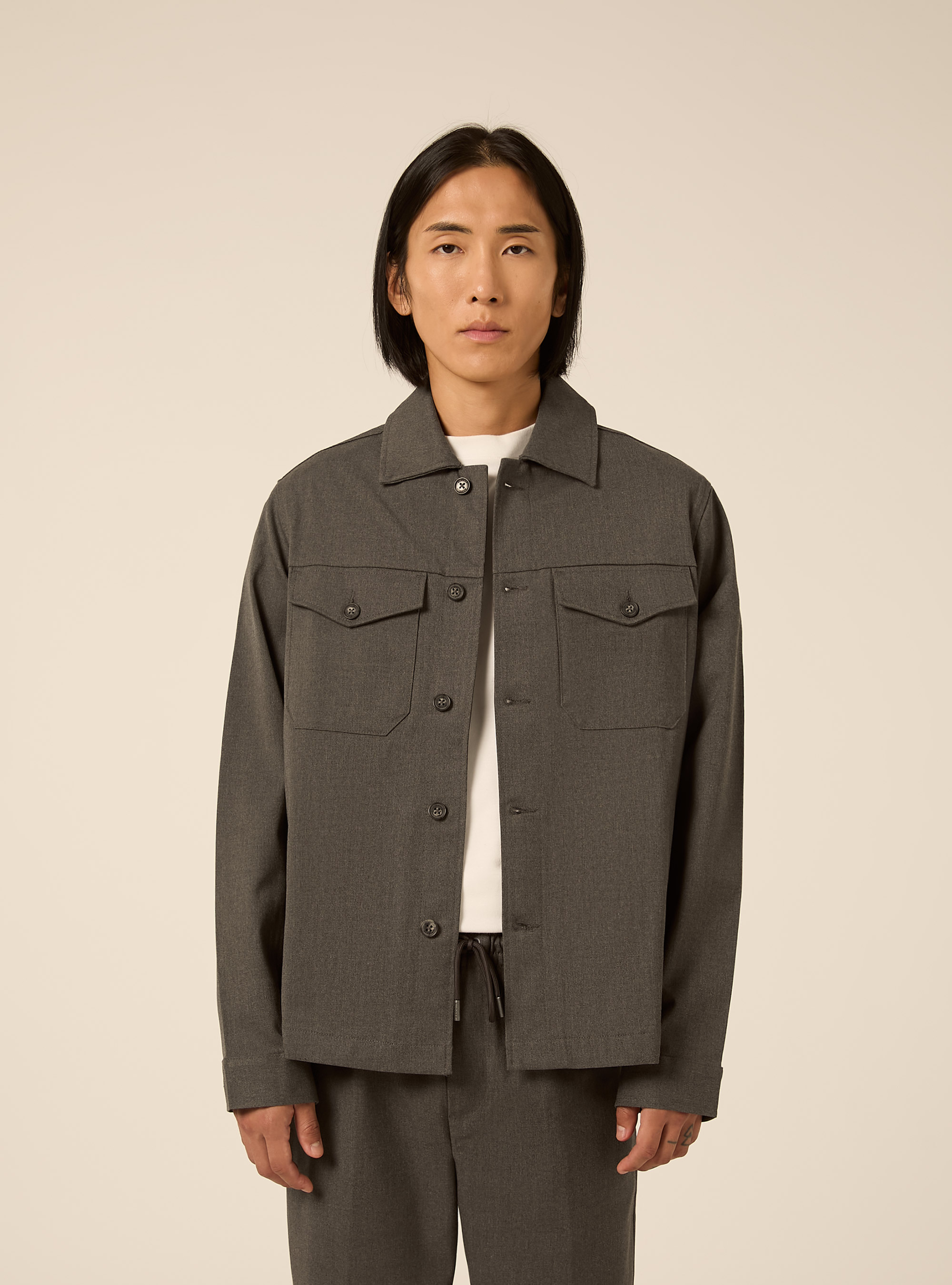 Shirt jacket with patch pockets, MGY1 GREY MEL DARK