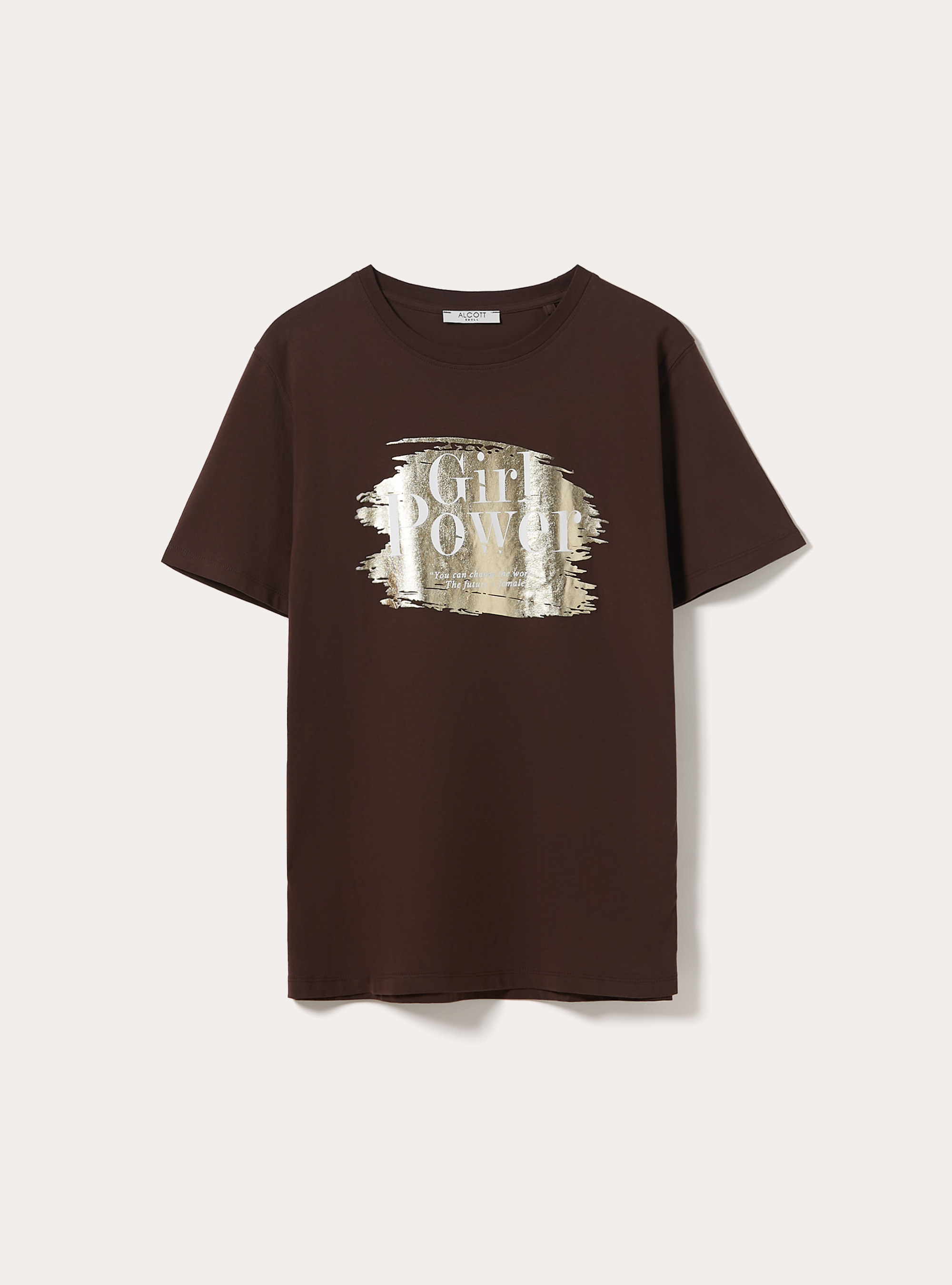 T-Shirt Coupe Regular &agrave; Imprim&eacute; Graphique Girl Power, BR1 BROWN DARK