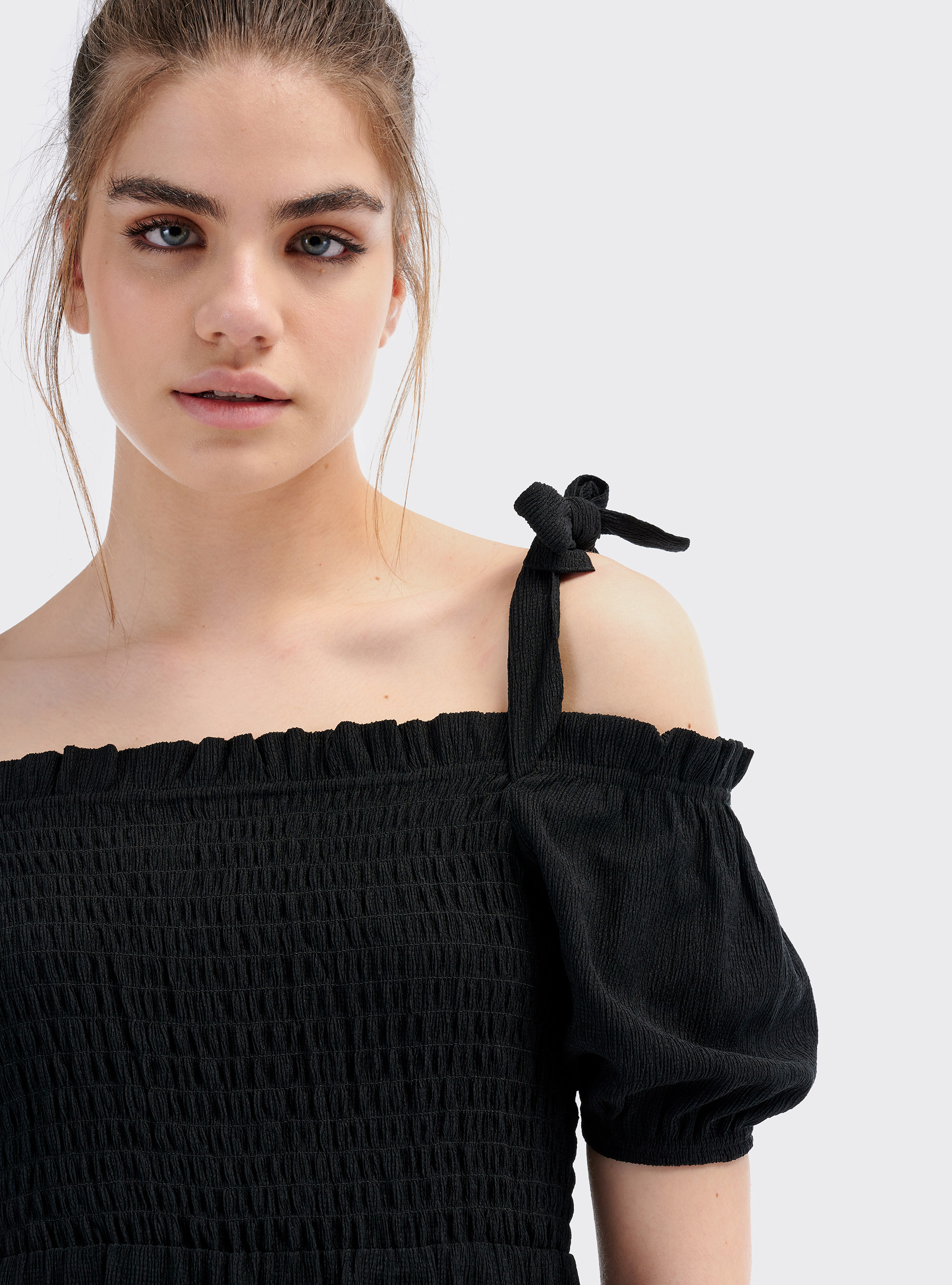 Robe midi épaules nues, C101 BLACK