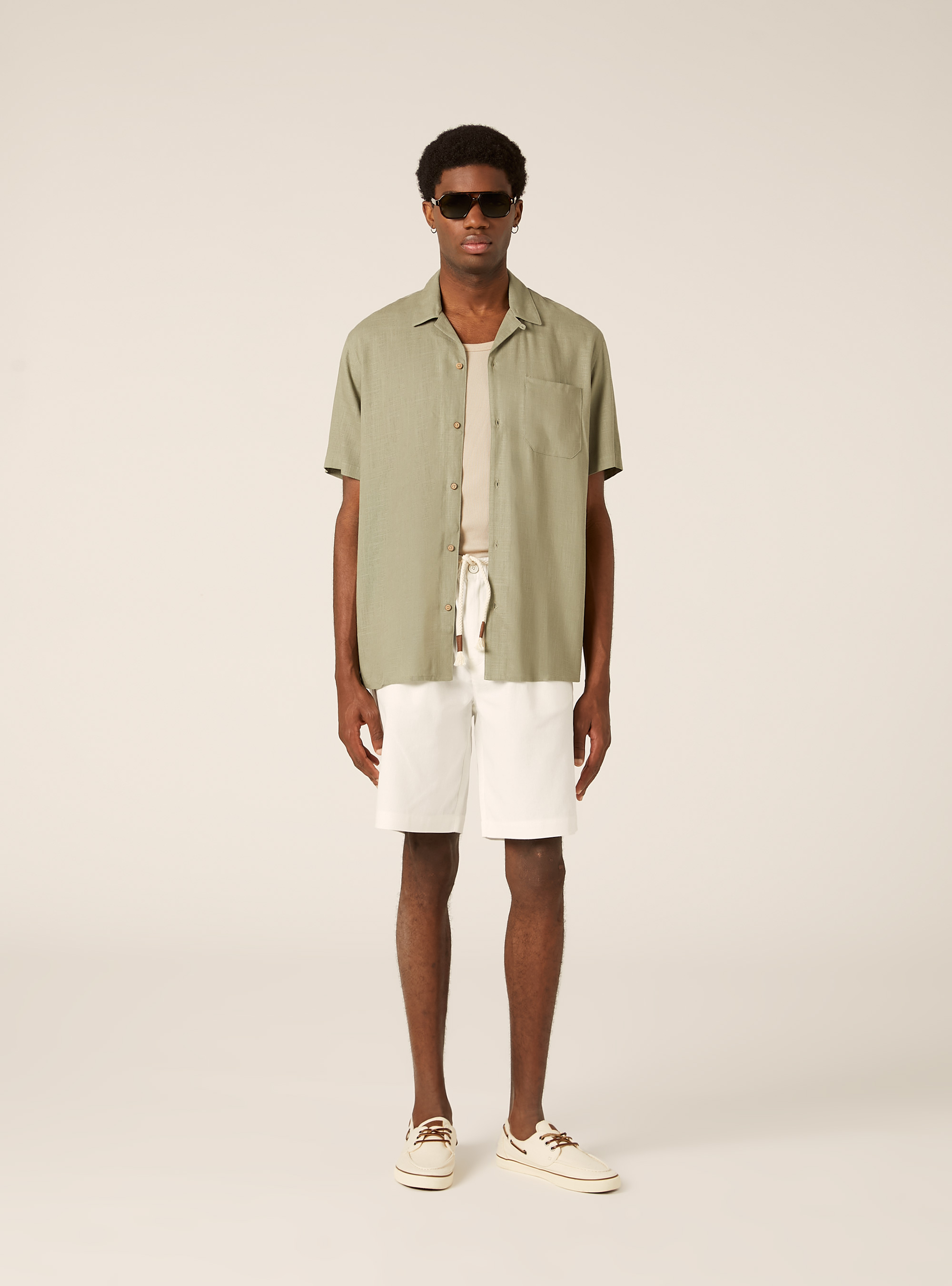 Chemise en m&eacute;lange de lin avec col bowling, KY3 KAKY LIGHT