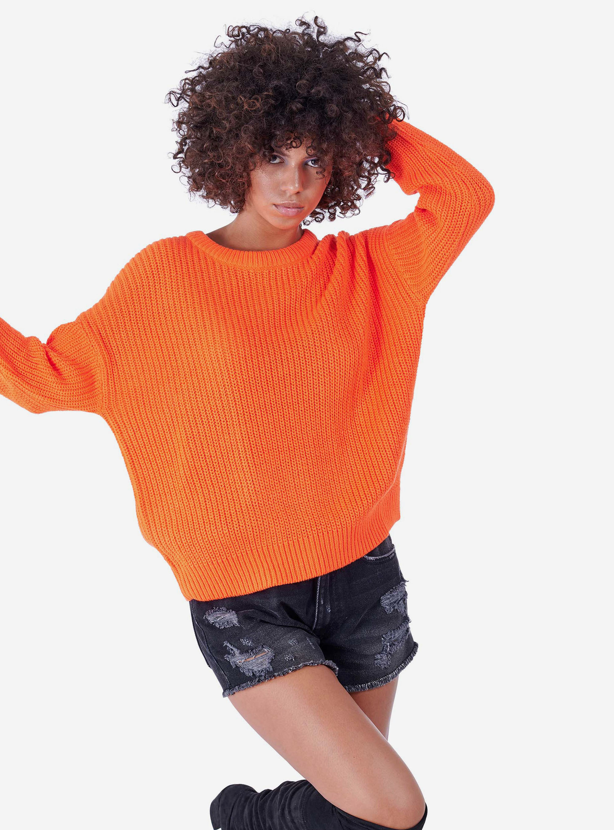 Jersey cuello redondo oversize, NARANJA FLUO