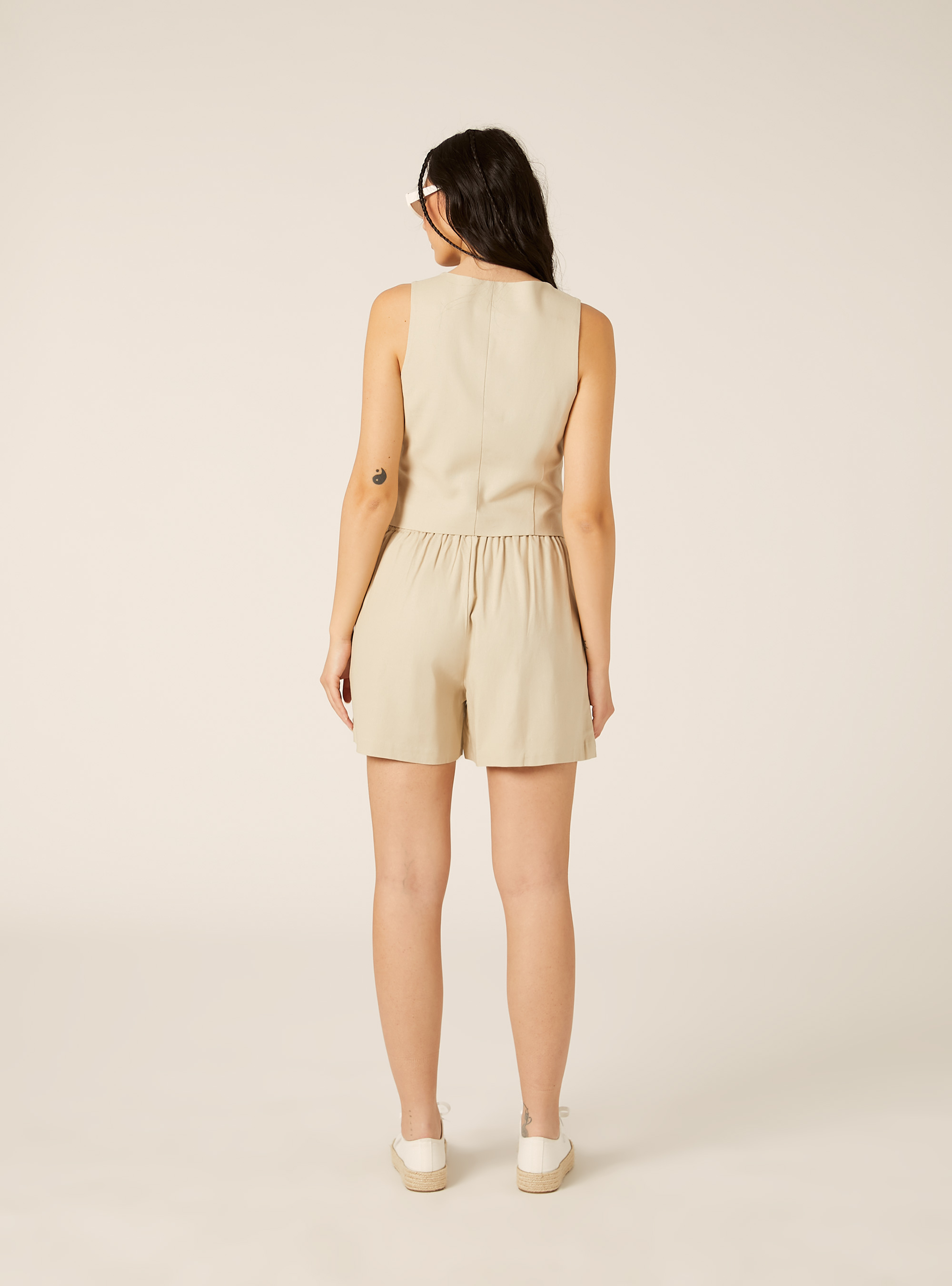 Gilet corto in misto lino, MBG2 BEIGE MEL MED
