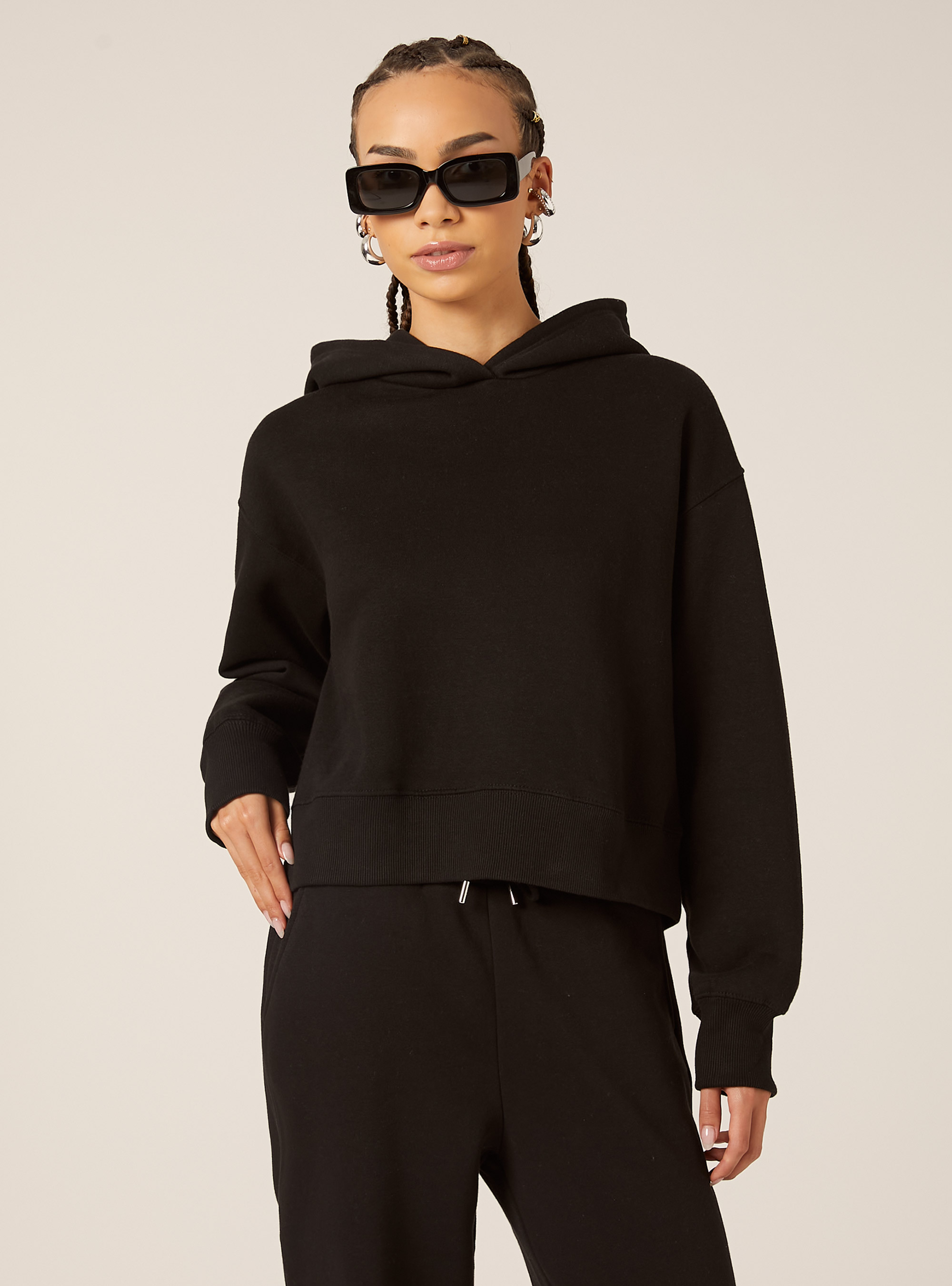 Sweat à capuche coupe boxy, BK1 BLACK