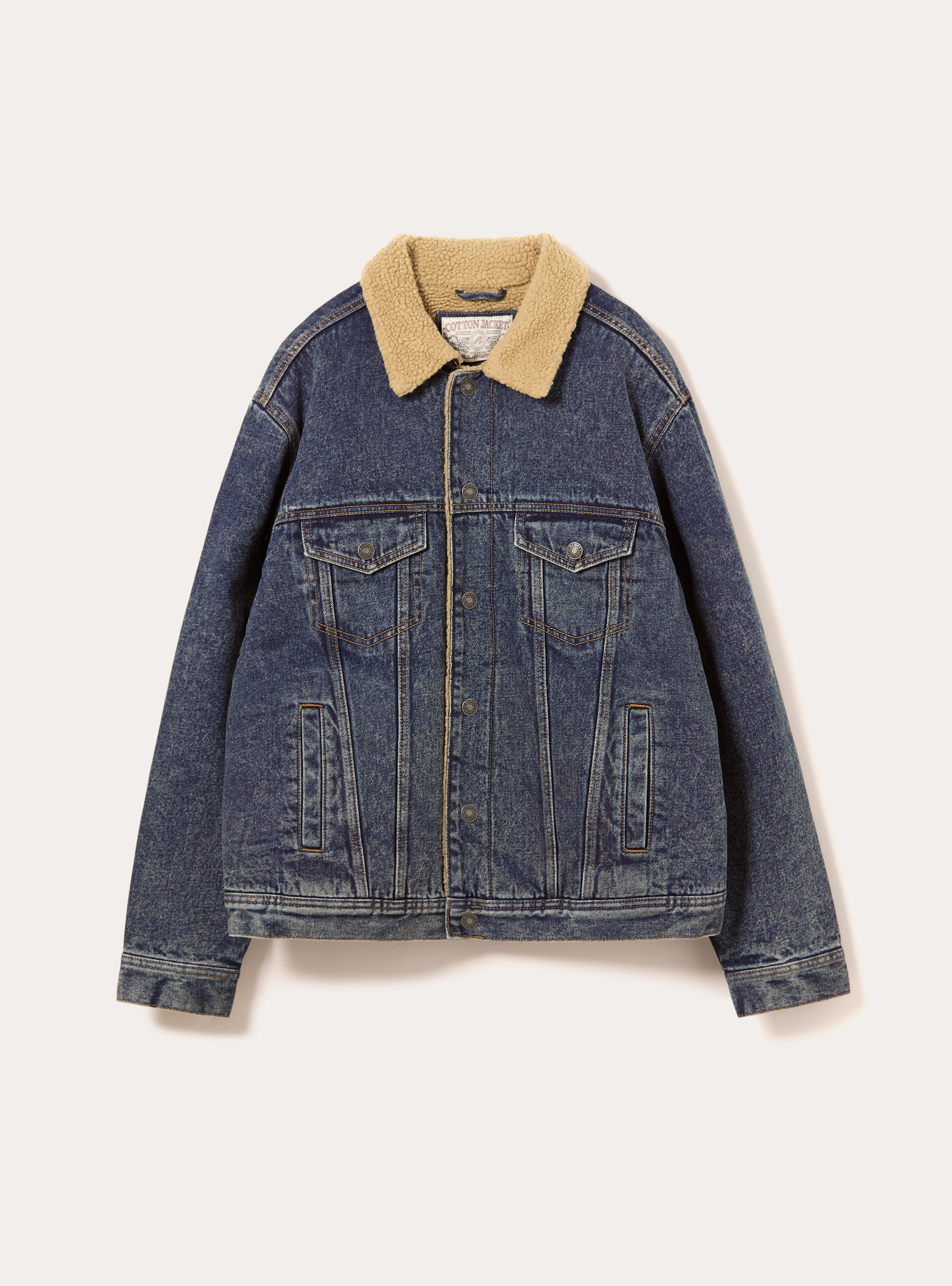 Giubbotto denim con agnellato, D003 MEDIUM BLUE