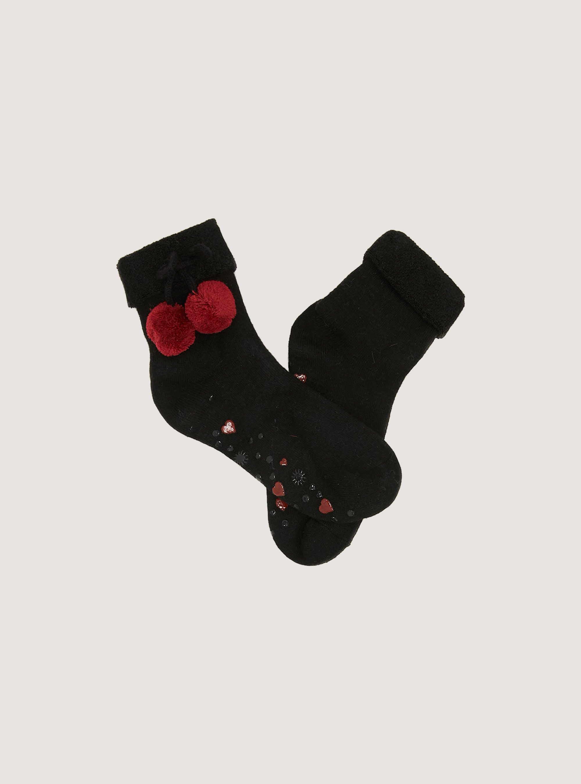 Slip-on socks with pom-poms, BK1 BLACK