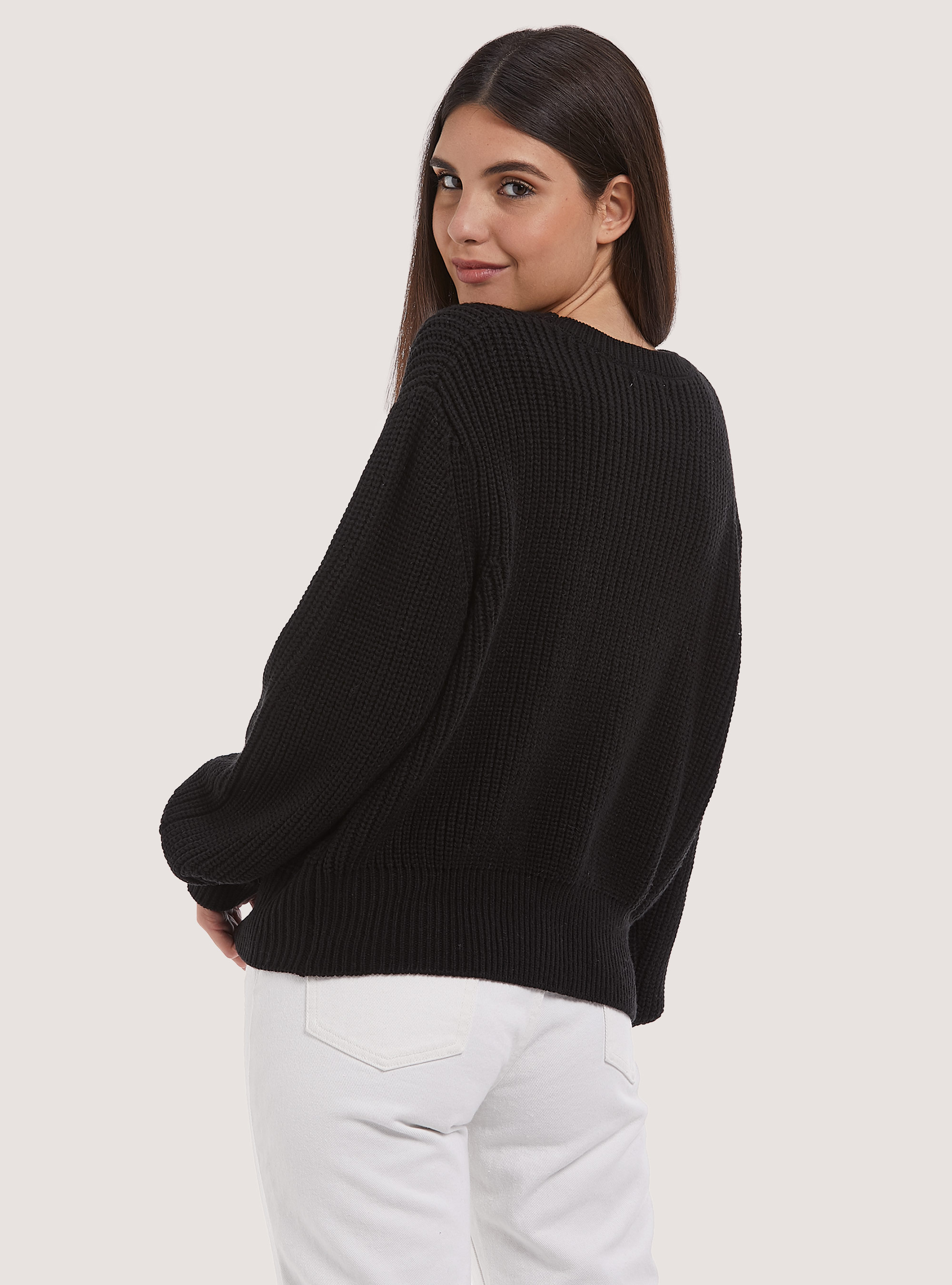Komfort-Pullover aus englischer Rippe, C101 BLACK