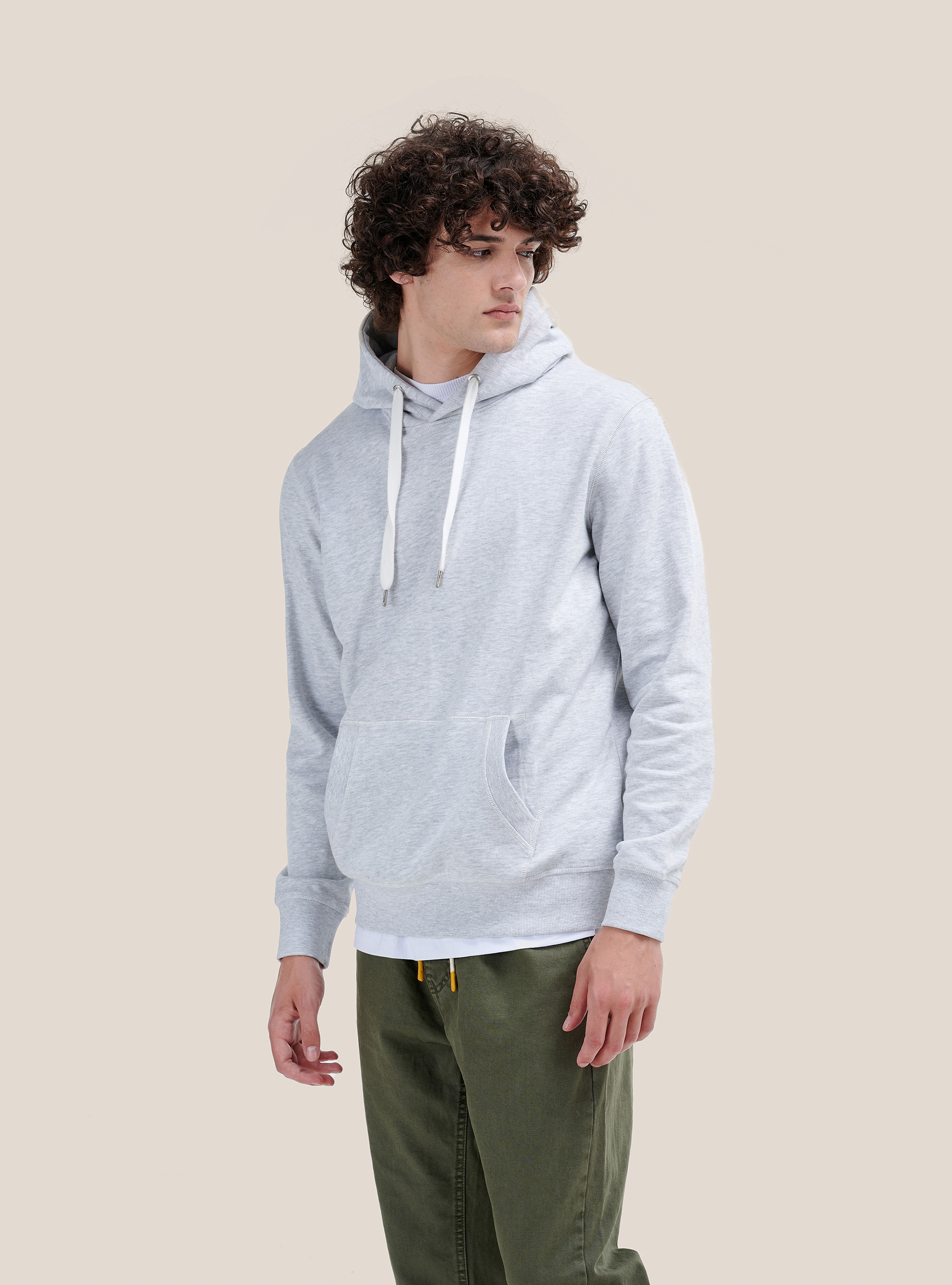 Felpa basic con cappuccio, BIANCO GHIACCIO