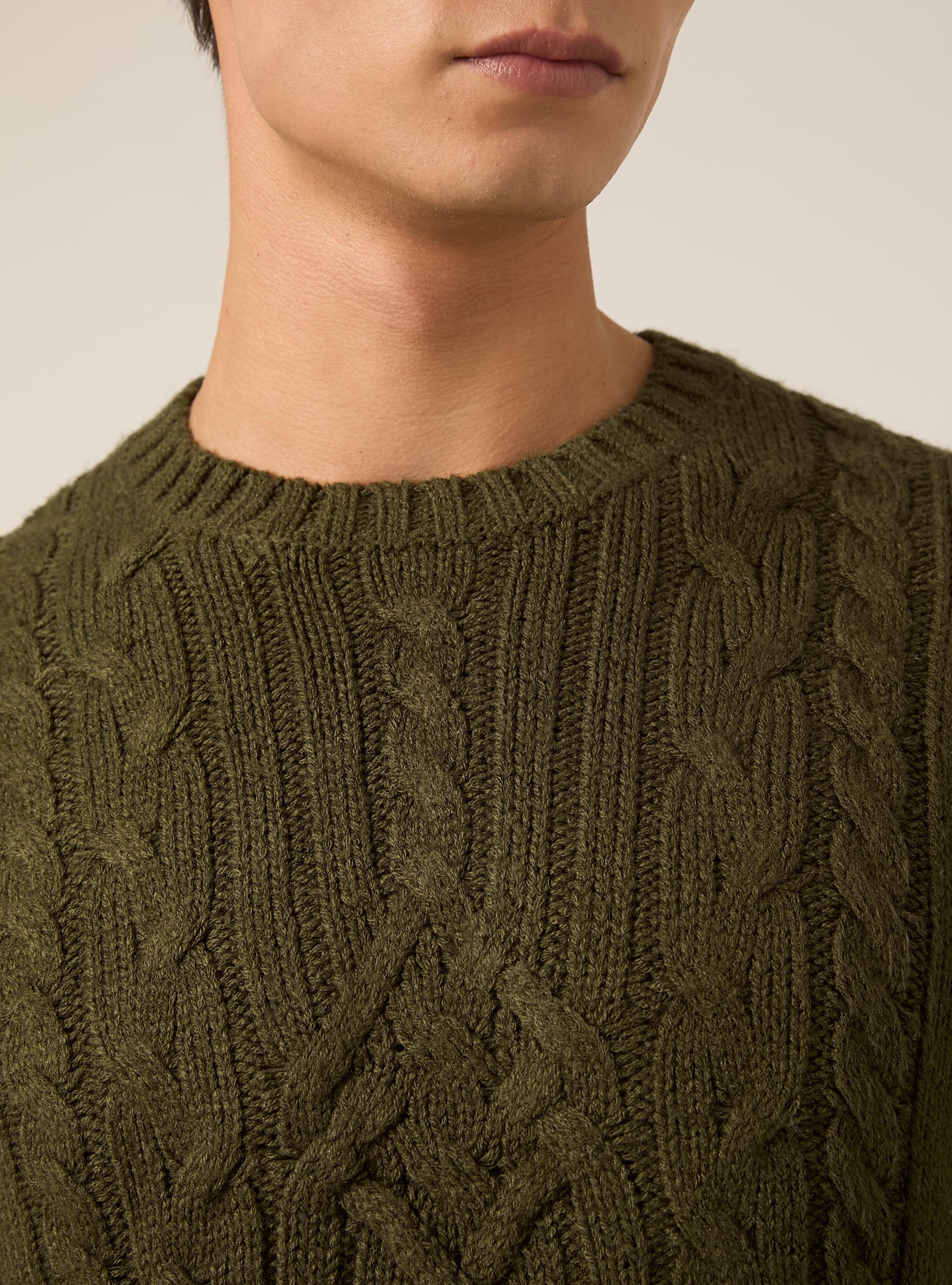 Crew neck jumper with cable knit, KY2 KAKY MEDIUM