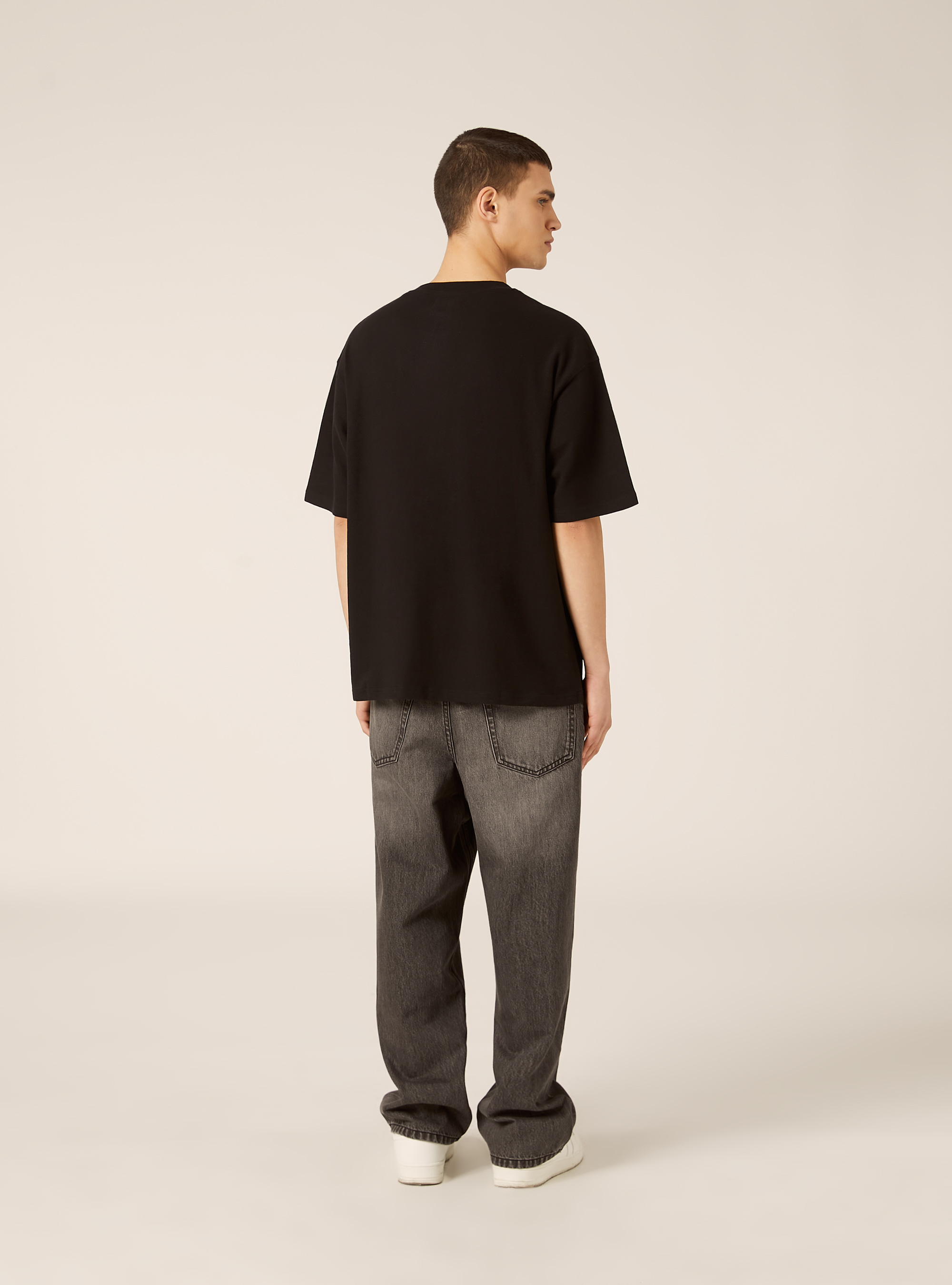 T-shirt in jersey texture fit boxy, BK1 BLACK