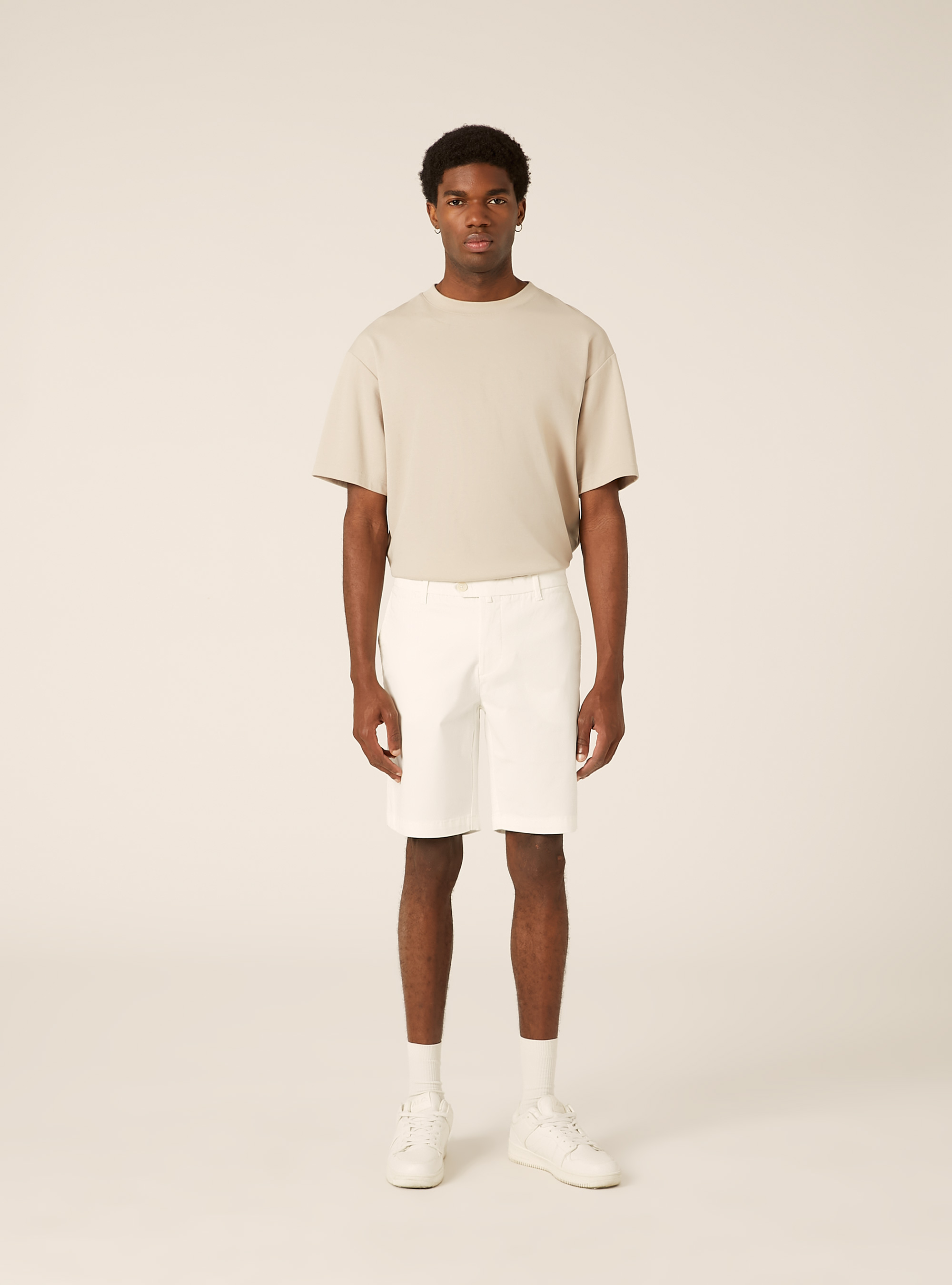 Bermuda in twill elasticizzato basico, WH1 OFF WHITE