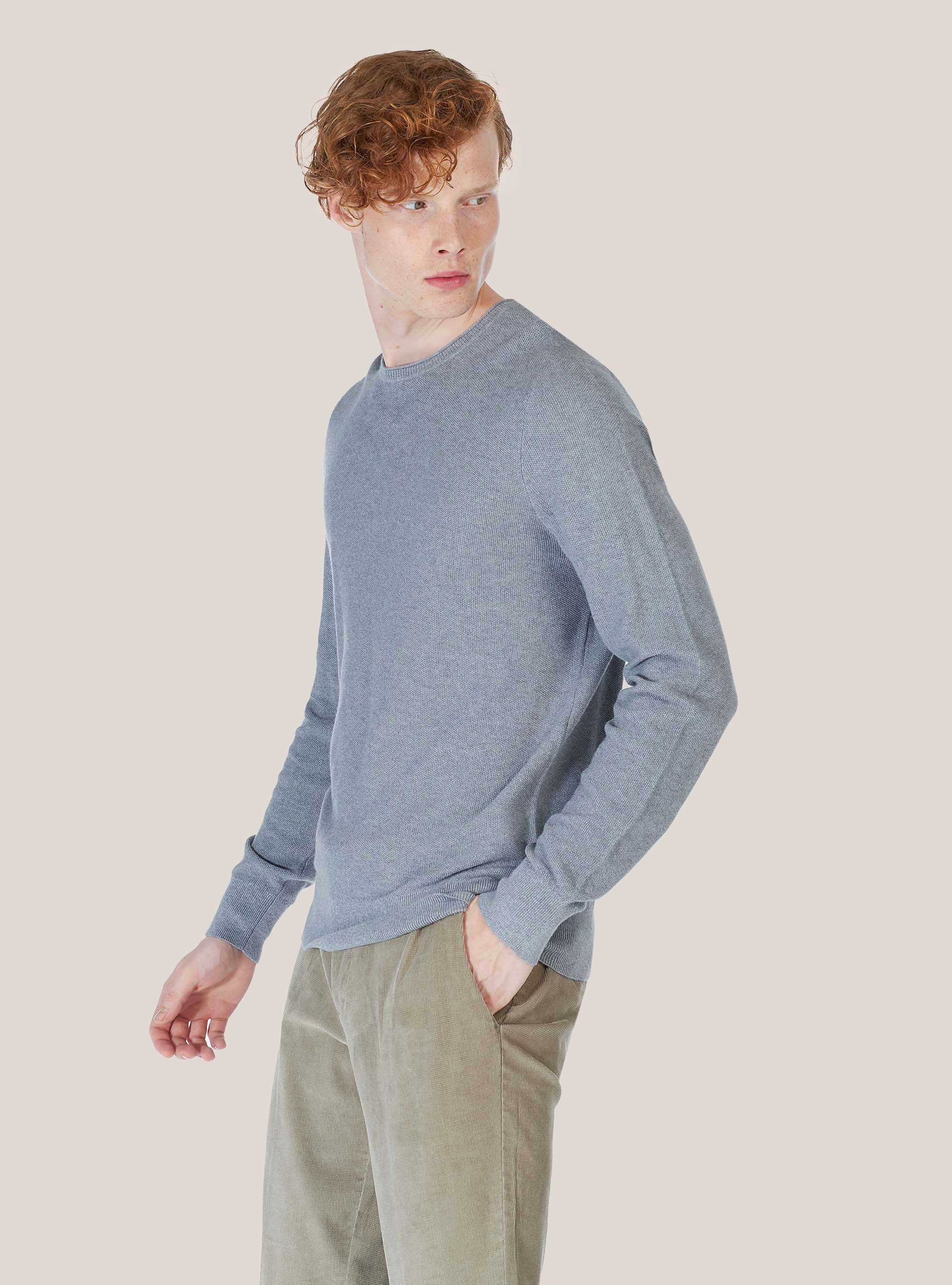 Maglia girocollo in misto cashmere, GRIGIO MELANGE